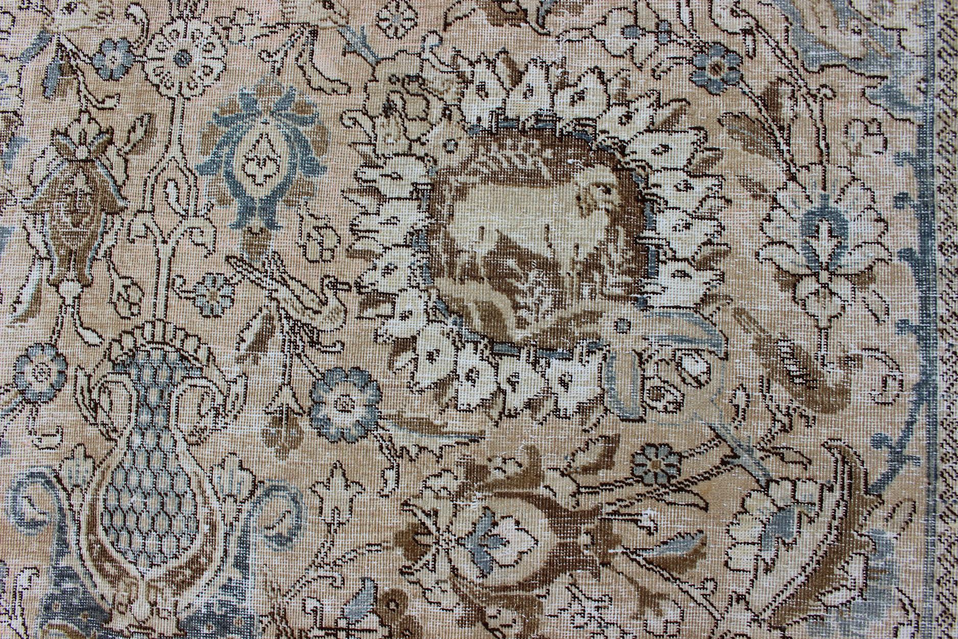 Tapis persan ancien Tabriz All Over Design  in Steal Blue, Tan & Brown Tones en vente 13