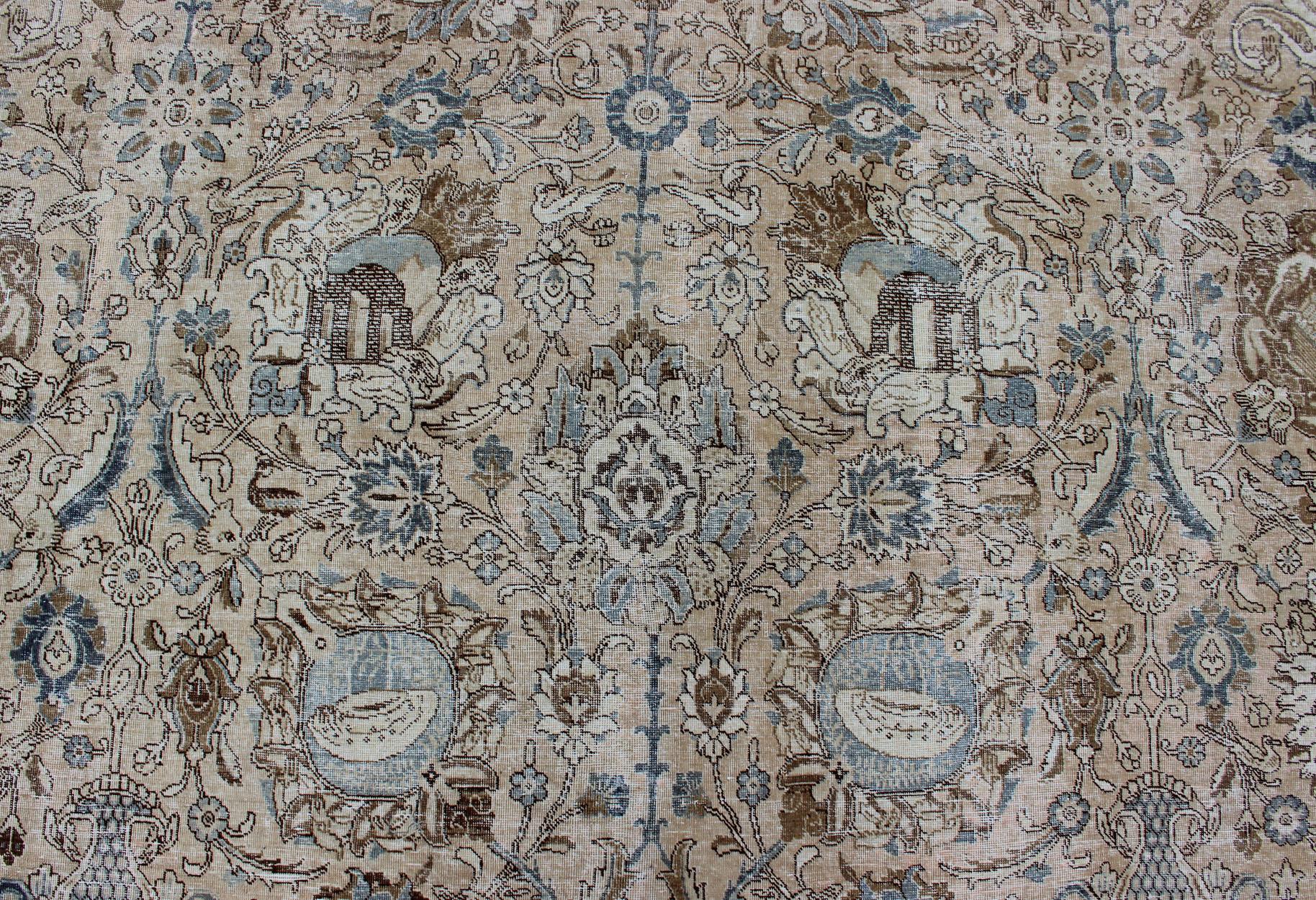 20ième siècle Tapis persan ancien Tabriz All Over Design  in Steal Blue, Tan & Brown Tones en vente