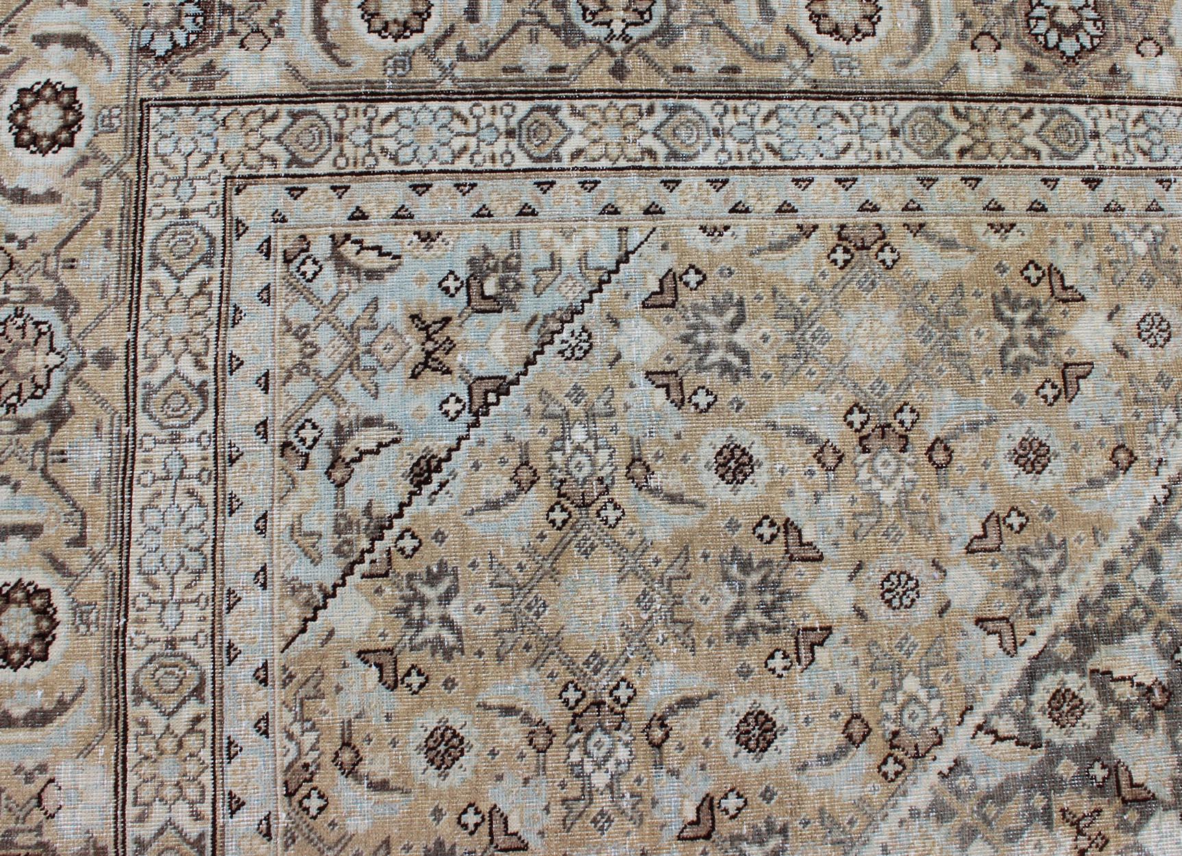 Antique Persian Tabriz Carpet with Geometric Diamond Design in Earth Tones For Sale 3