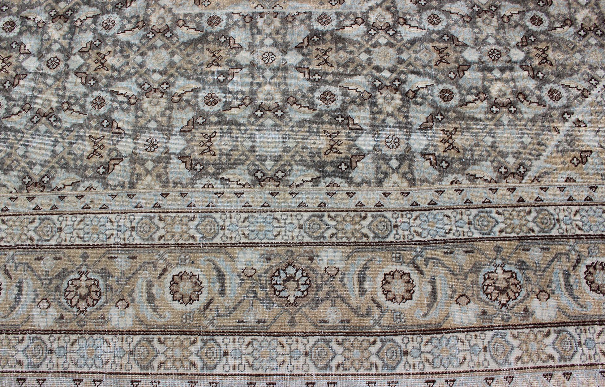 Antique Persian Tabriz Carpet with Geometric Diamond Design in Earth Tones For Sale 4
