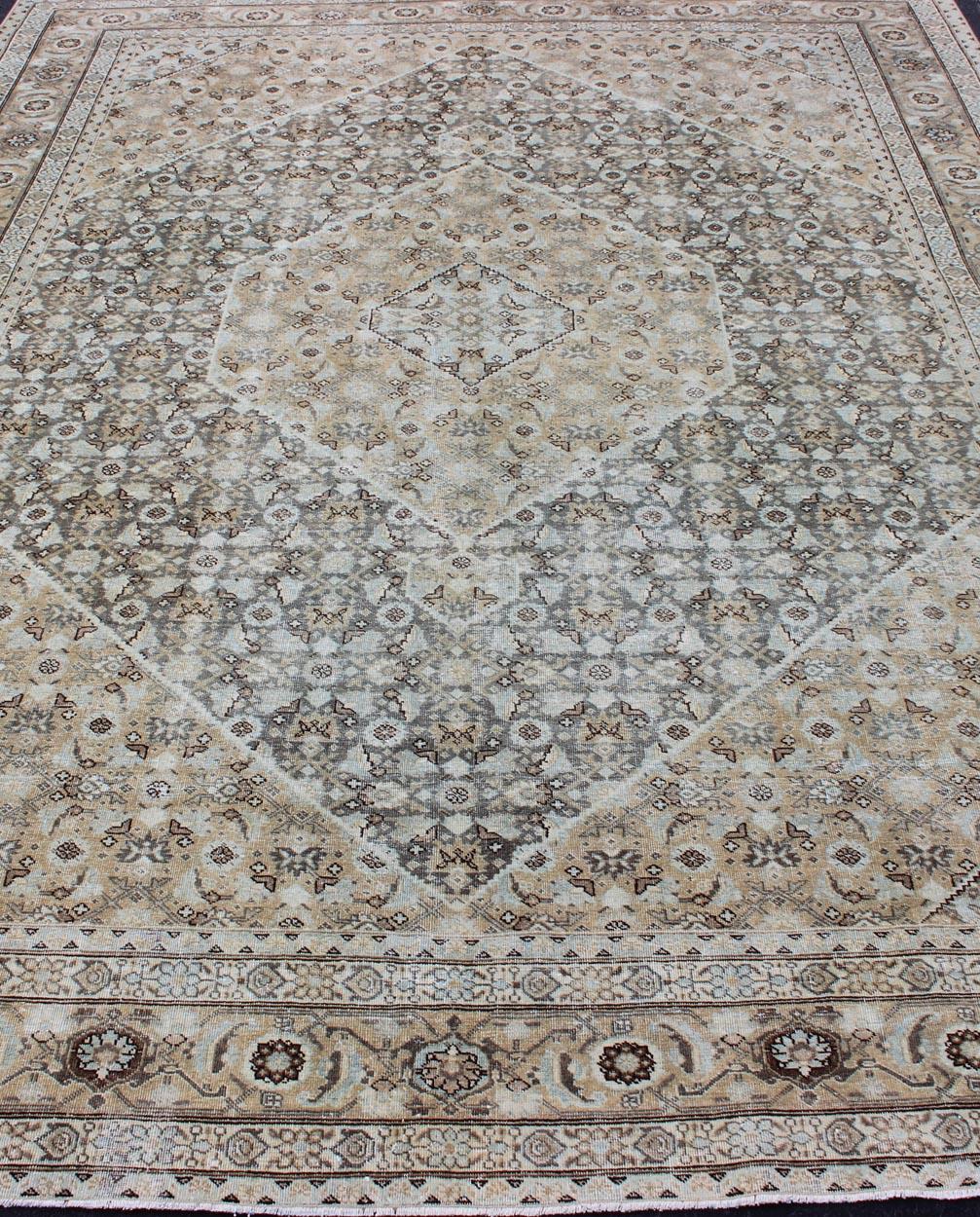 Antique Persian Tabriz Carpet with Geometric Diamond Design in Earth Tones For Sale 5