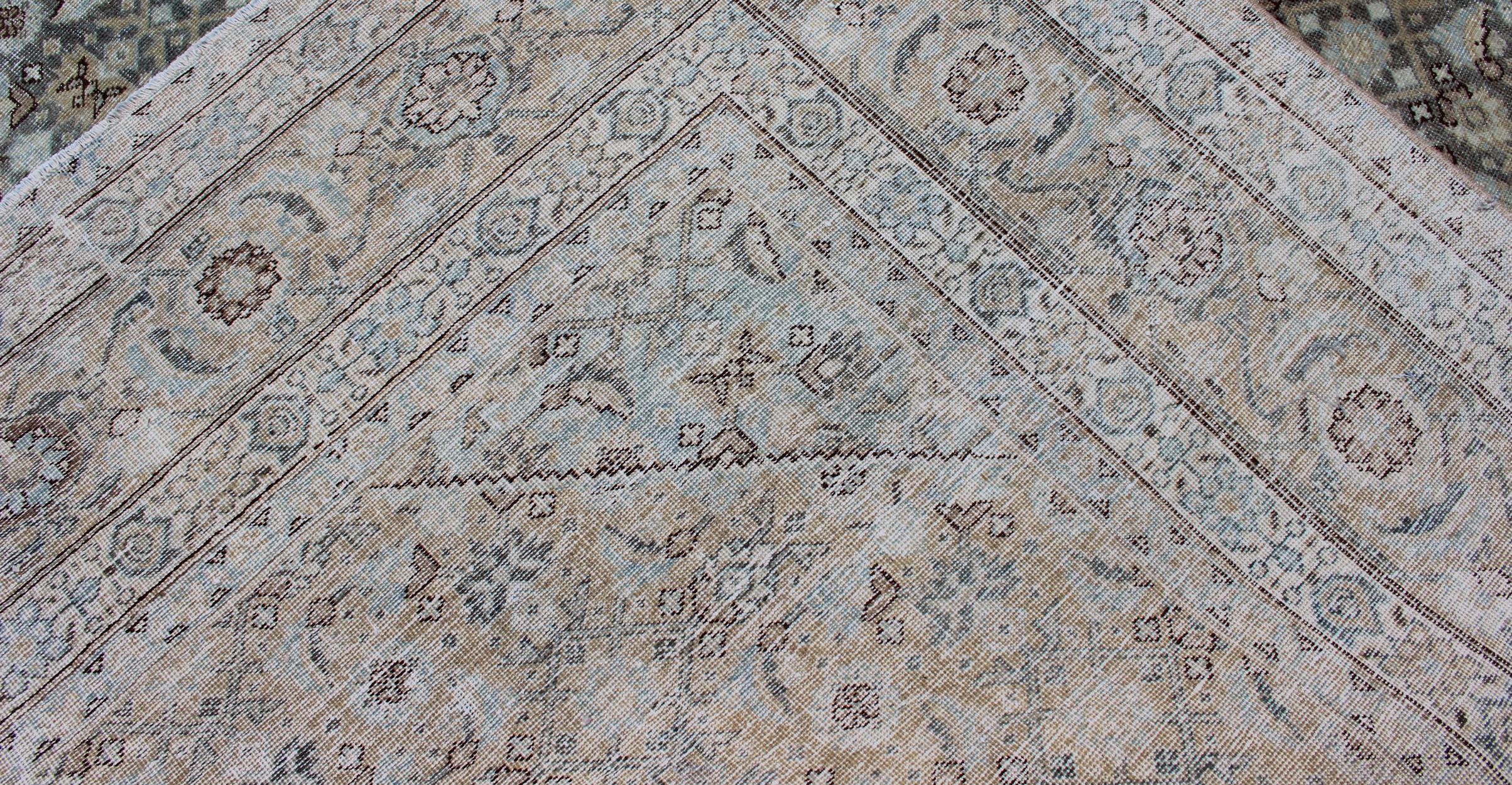 Antique Persian Tabriz Carpet with Geometric Diamond Design in Earth Tones In Good Condition For Sale In Atlanta, GA