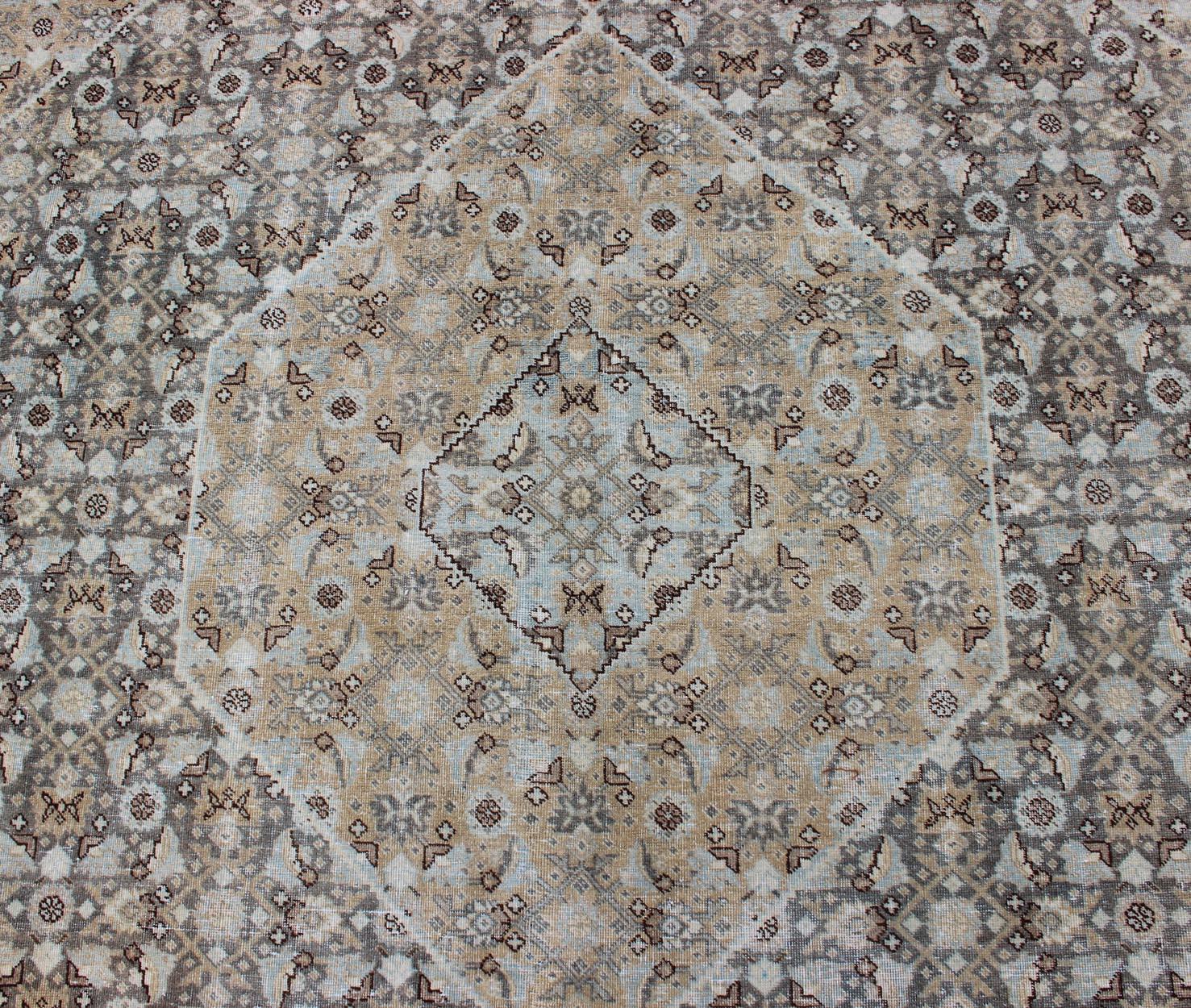 Antique Persian Tabriz Carpet with Geometric Diamond Design in Earth Tones For Sale 1