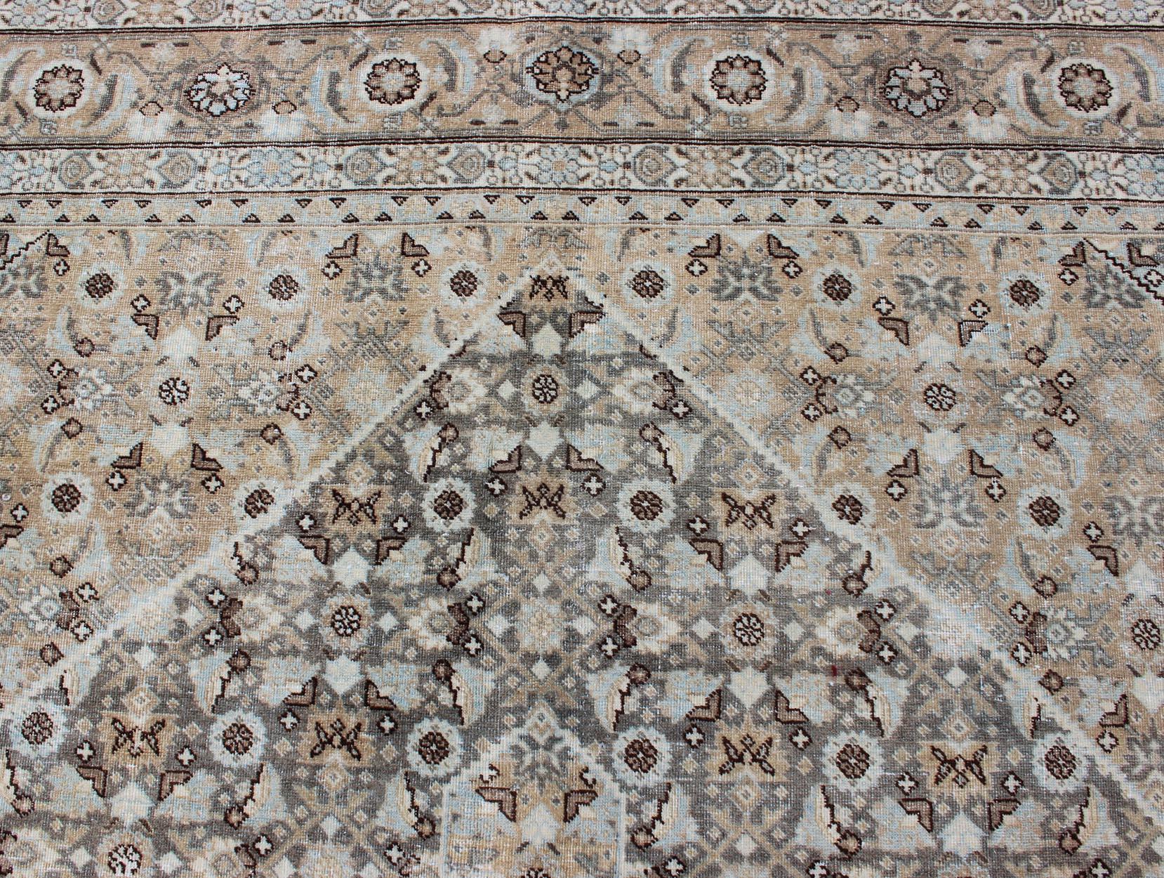 Antique Persian Tabriz Carpet with Geometric Diamond Design in Earth Tones For Sale 2