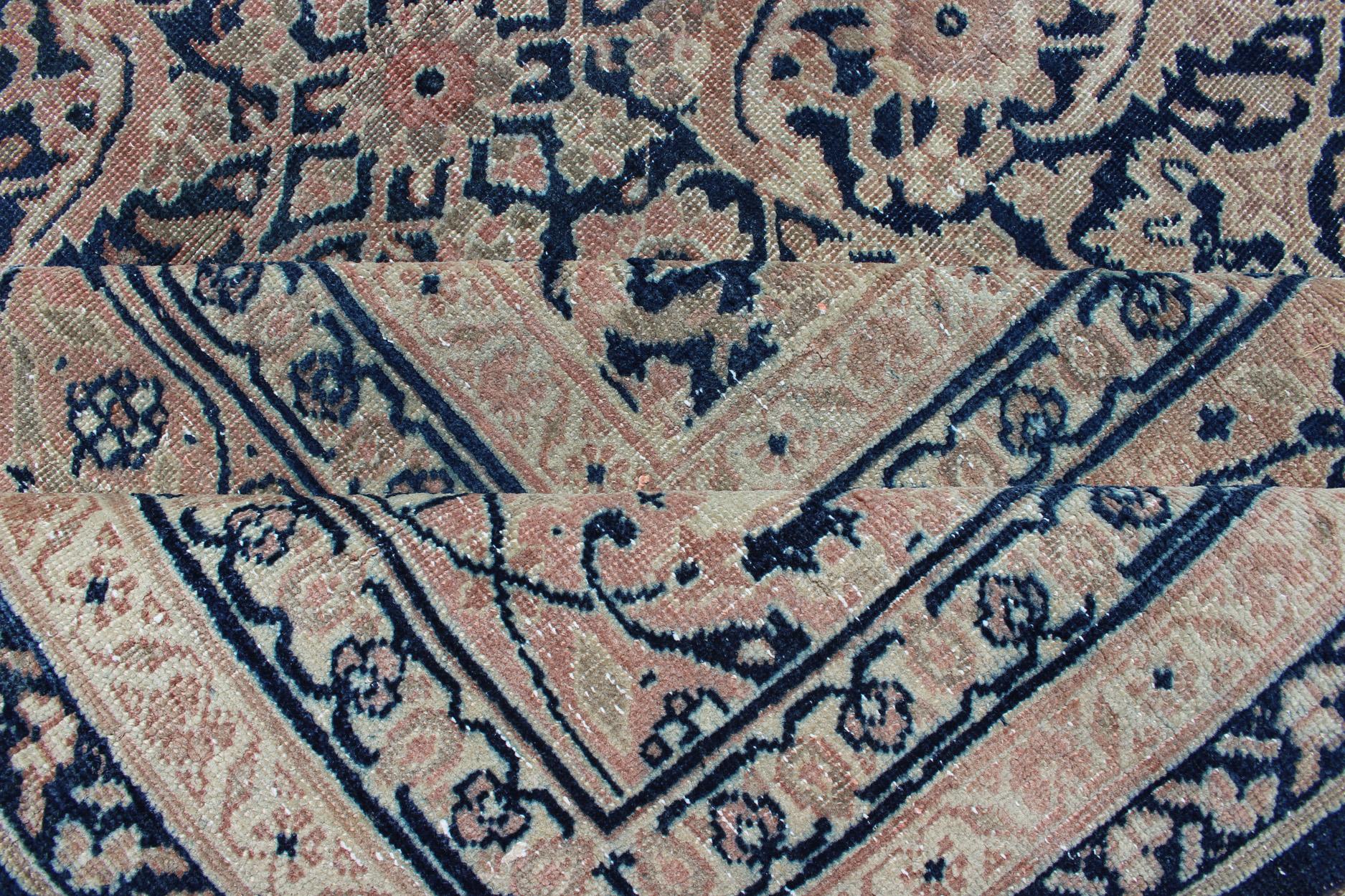 Antique Persian Tabriz Carpet with Geometric Herati Design in Dark Blue Tones For Sale 7
