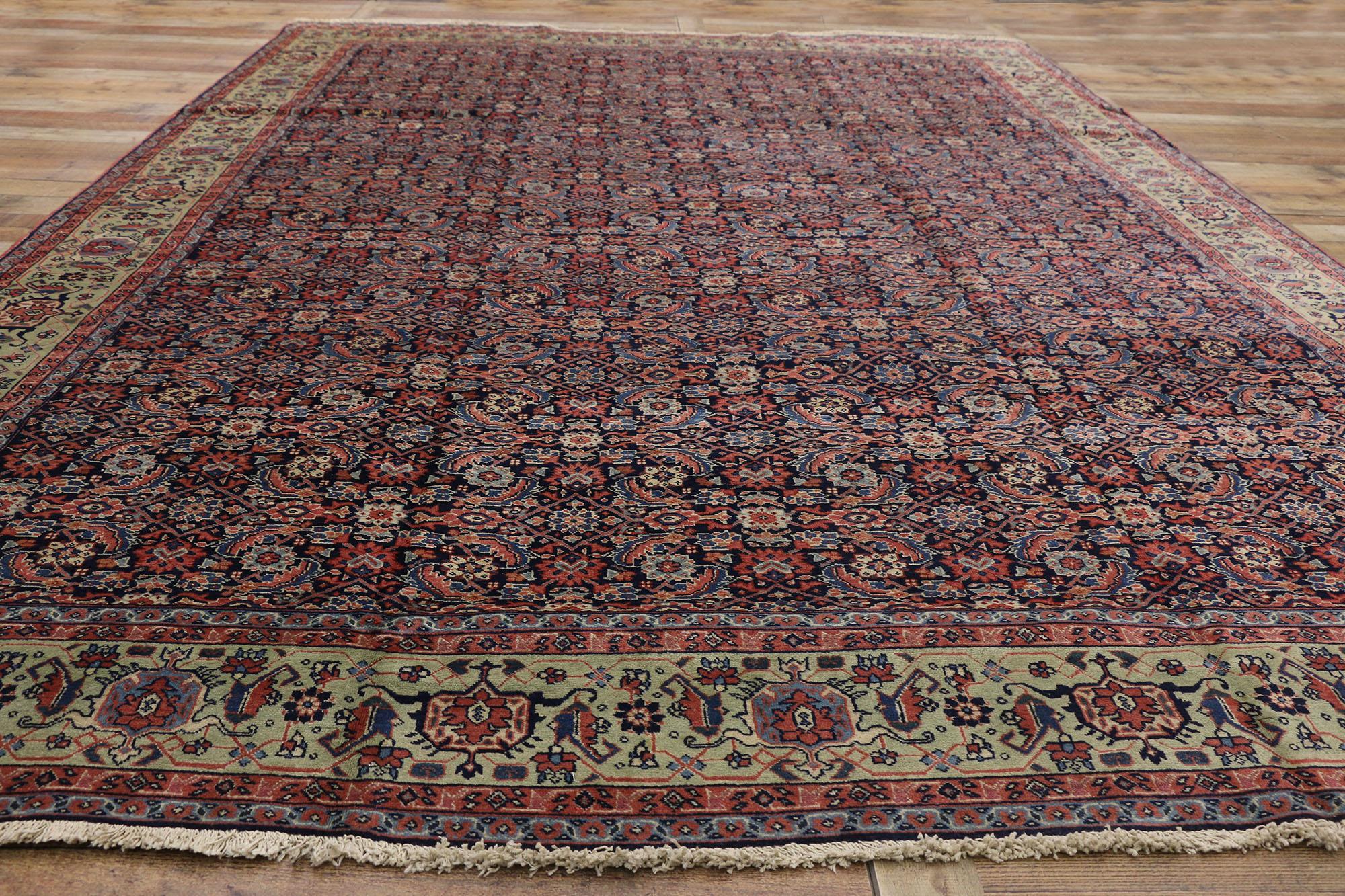 Antique Persian Tabriz Rug with Classic Herati Design  In Good Condition For Sale In Dallas, TX