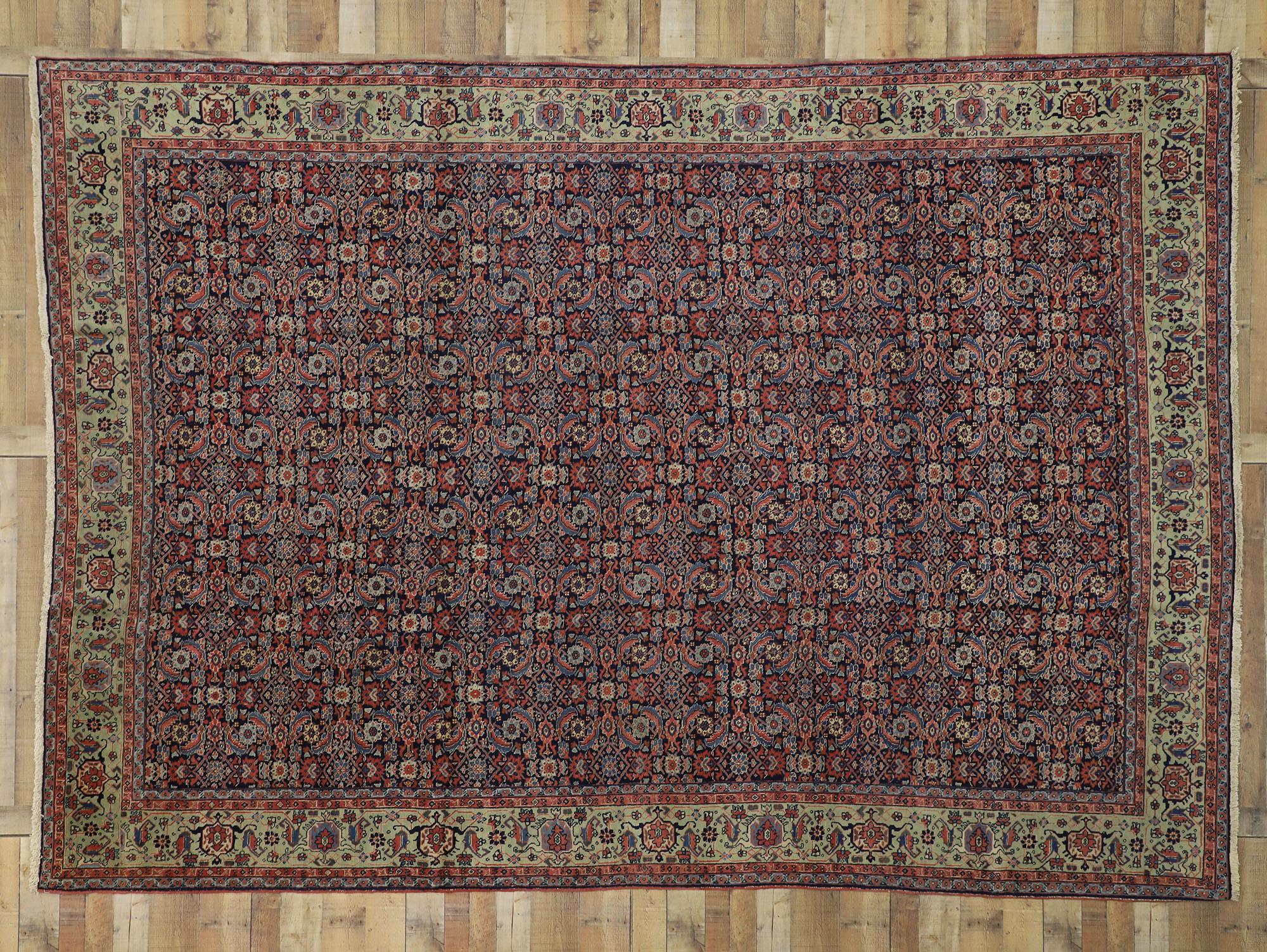 20th Century Antique Persian Tabriz Rug with Classic Herati Design  For Sale