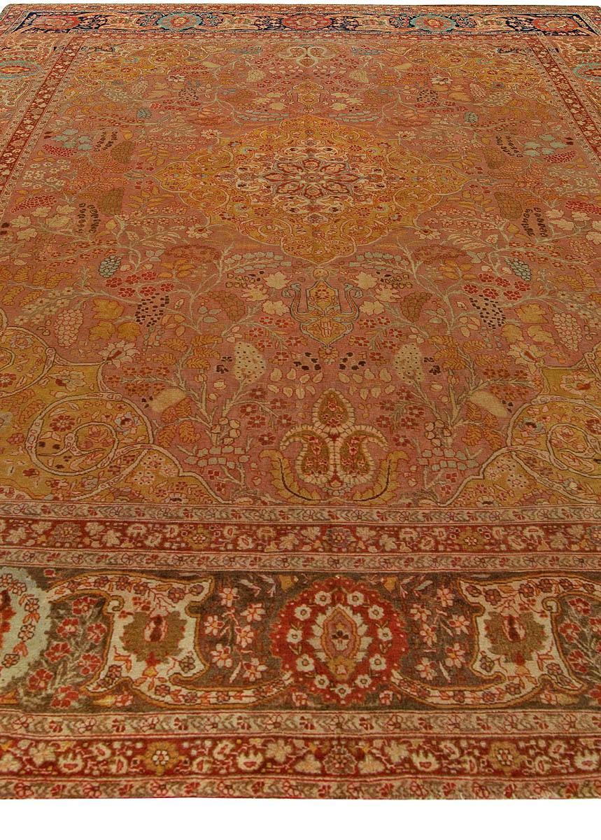 Antique Persian Tabriz Hand Knotted Wool Rug In Good Condition For Sale In New York, NY