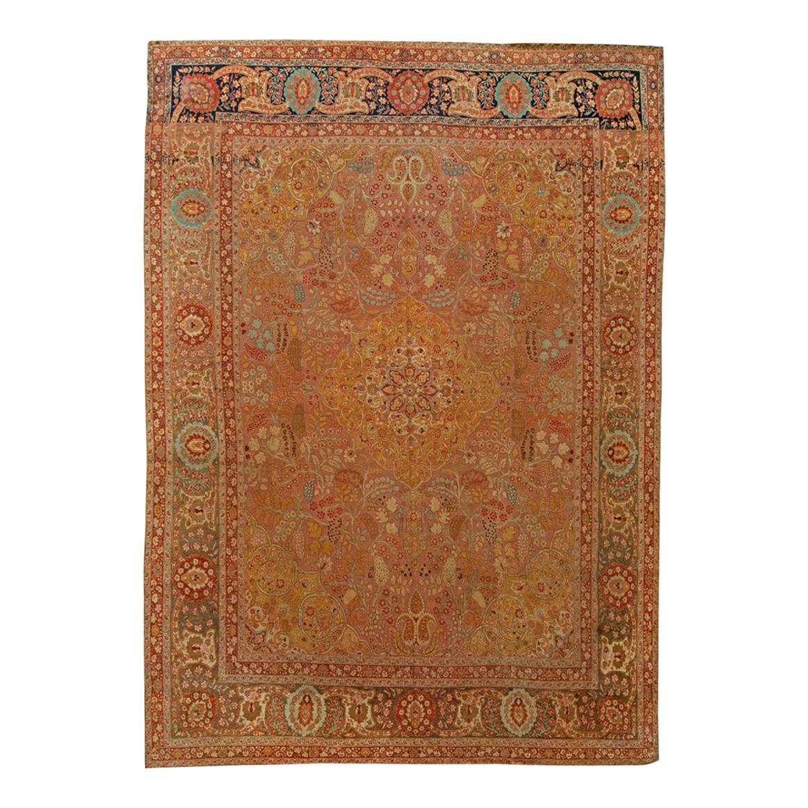 Antique Persian Tabriz Hand Knotted Wool Rug For Sale