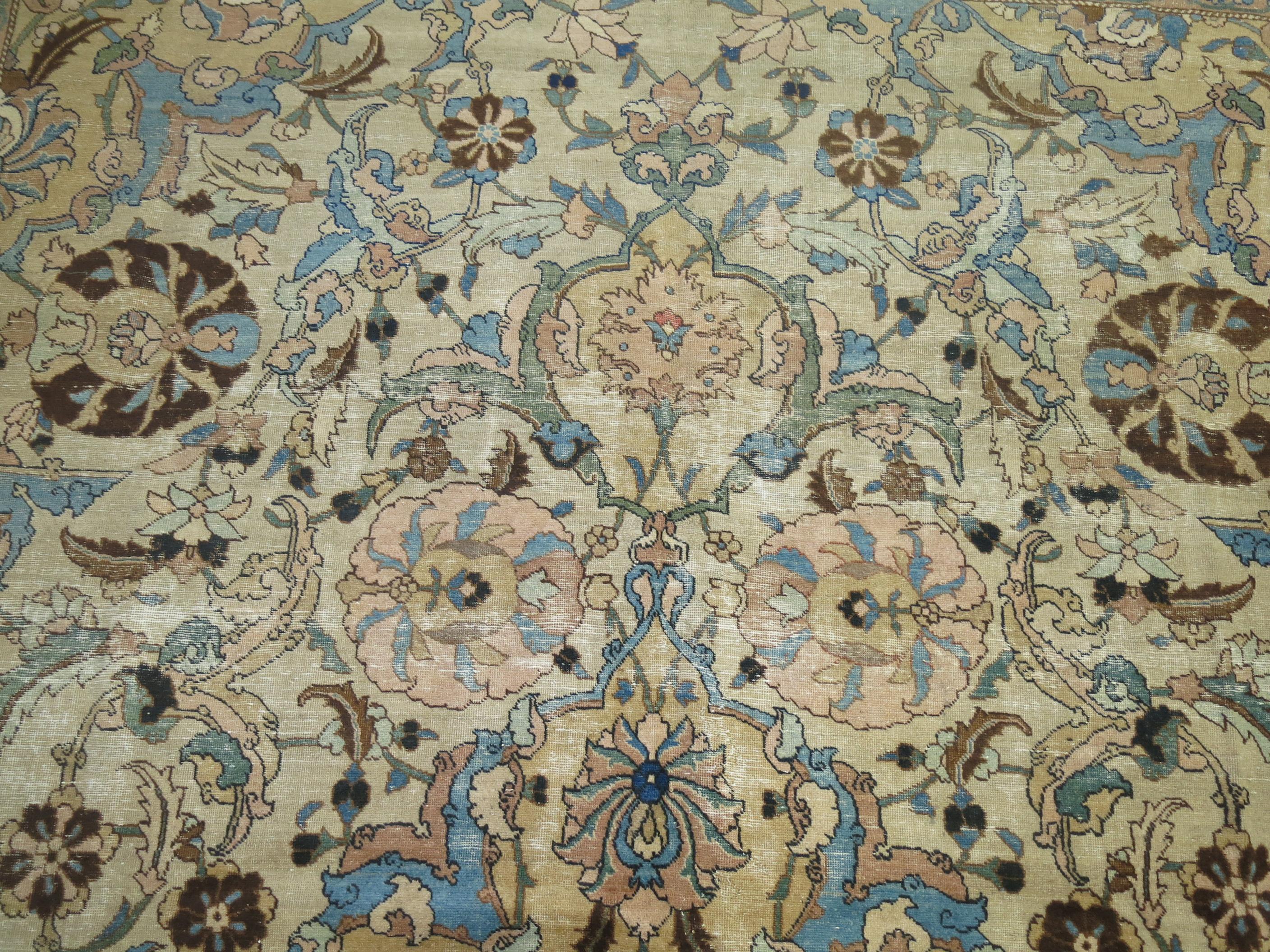 Wool Antique Persian Tabriz Decorative Room Size Rug For Sale