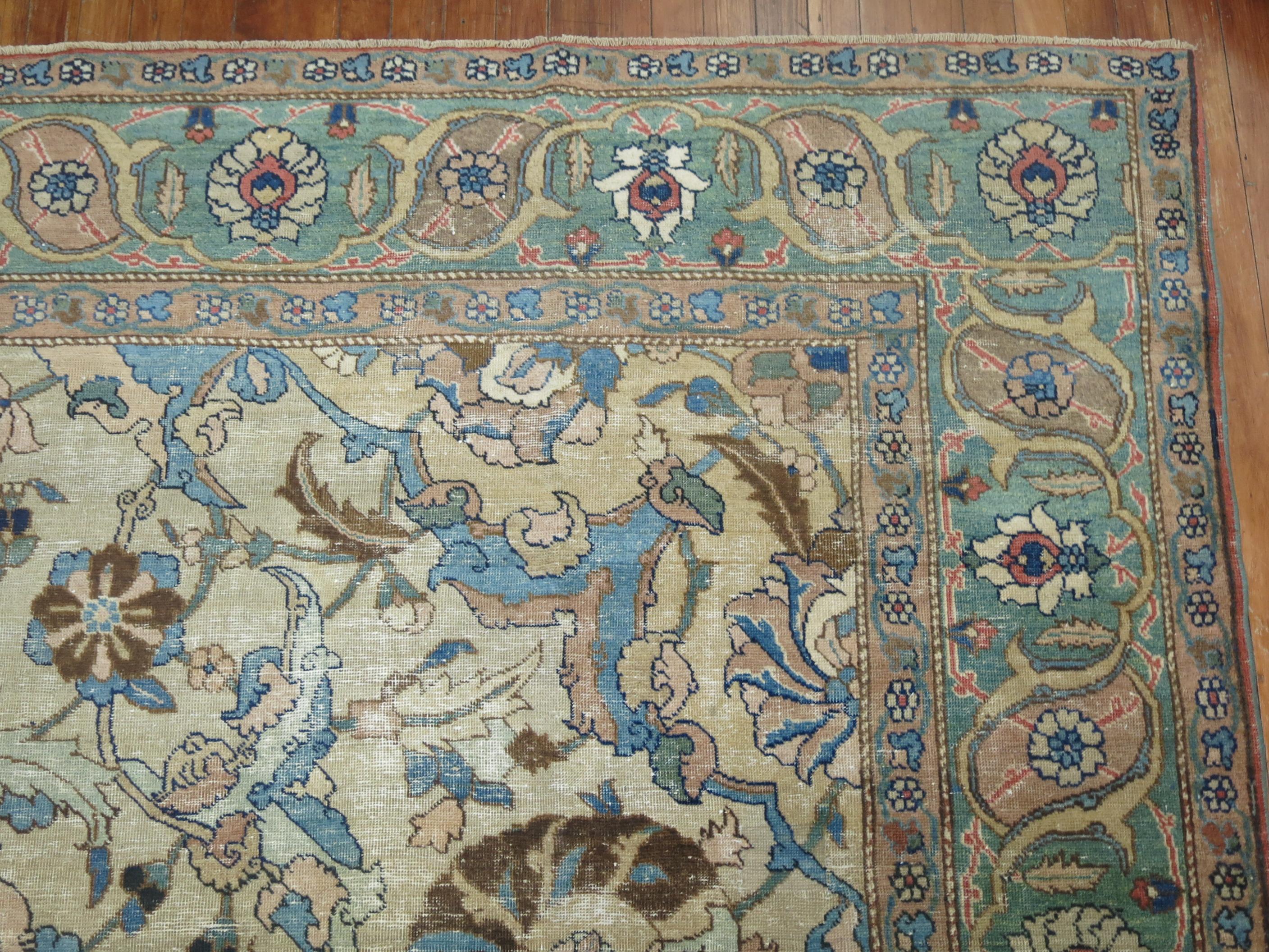 Antique Persian Tabriz Decorative Room Size Rug For Sale 1