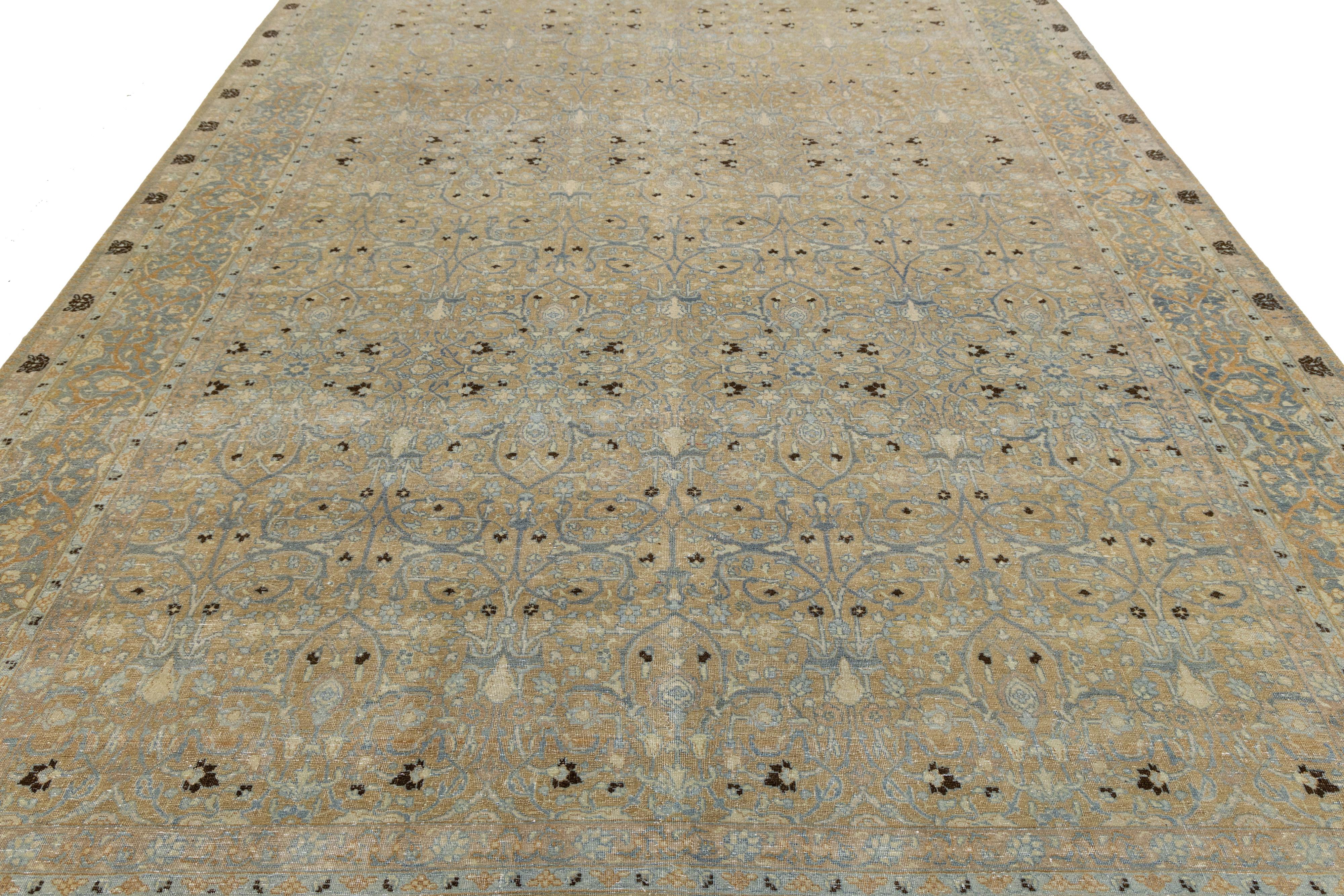 Antique Persian Tabriz Designed Wool Rug Floral in Muted Tones For Sale 1