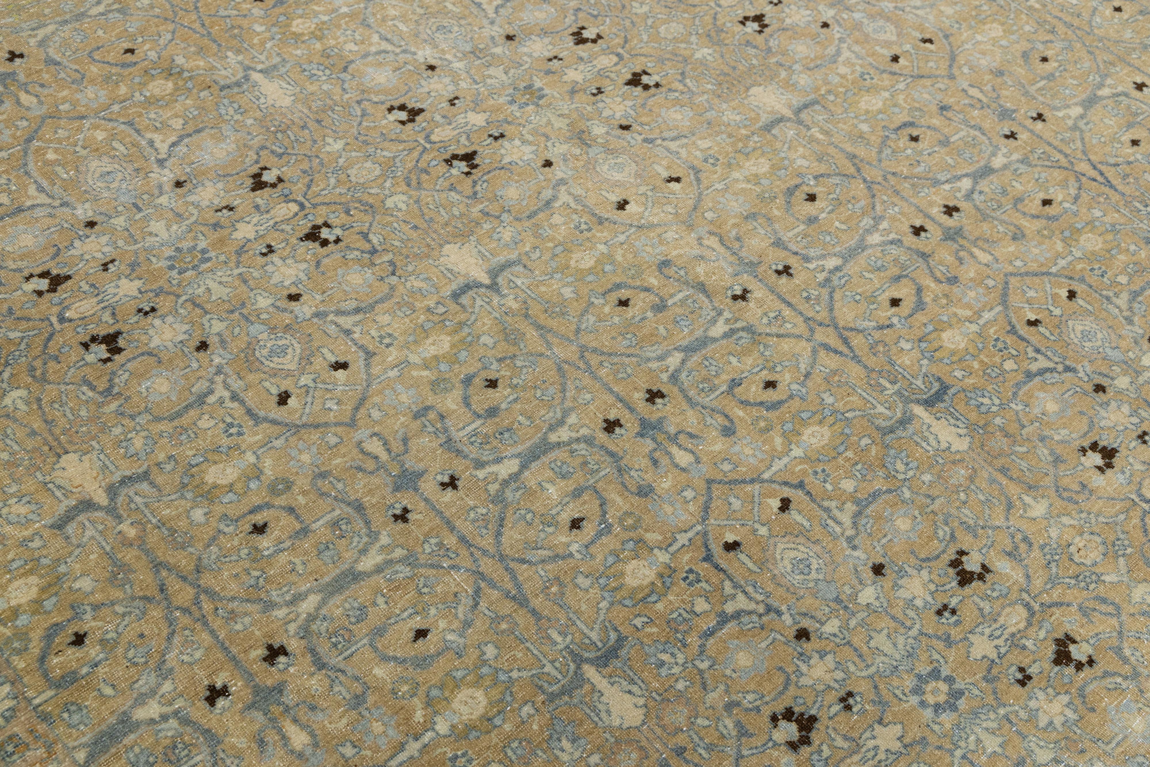 Antique Persian Tabriz Designed Wool Rug Floral in Muted Tones For Sale 2