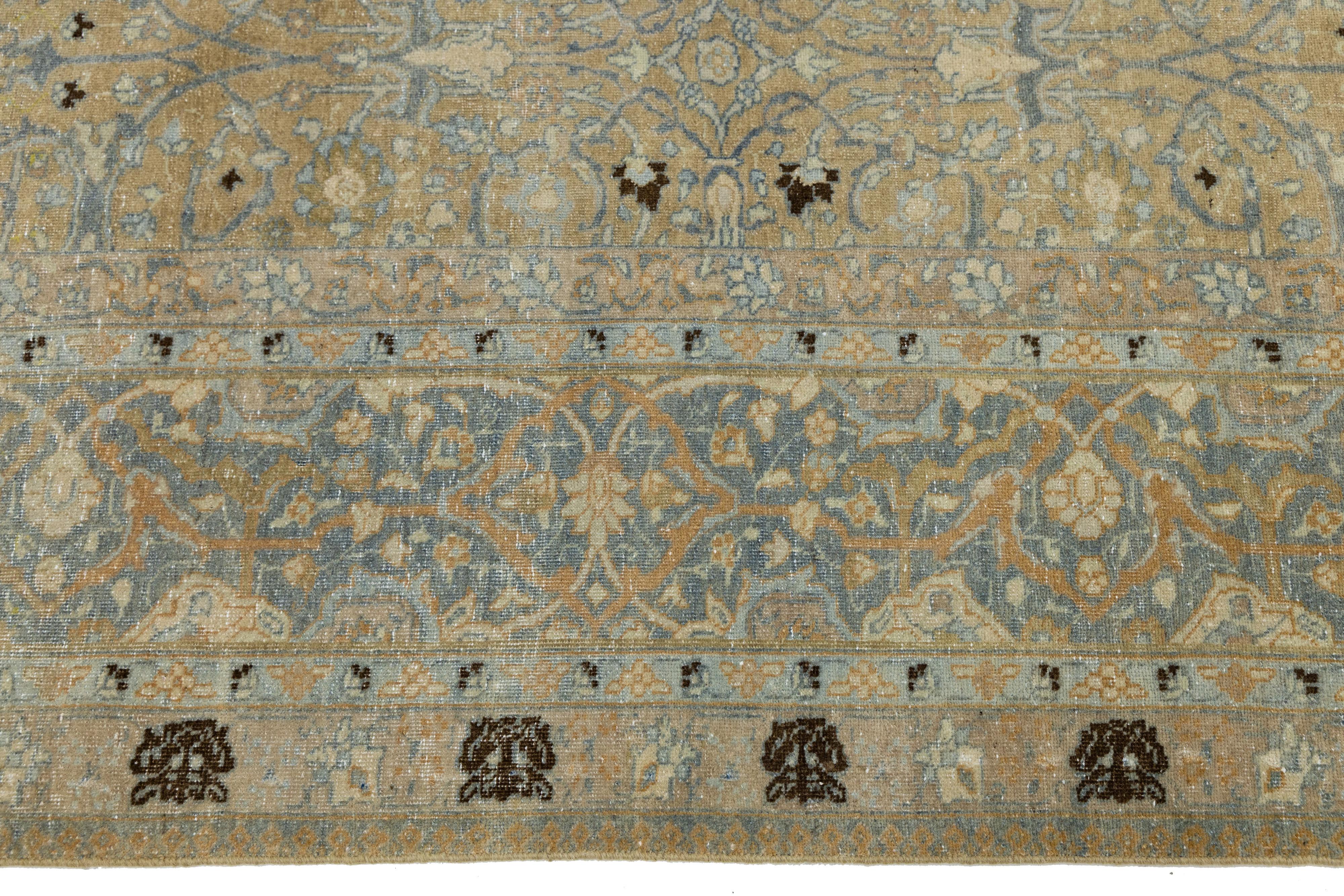 Antique Persian Tabriz Designed Wool Rug Floral in Muted Tones For Sale 3