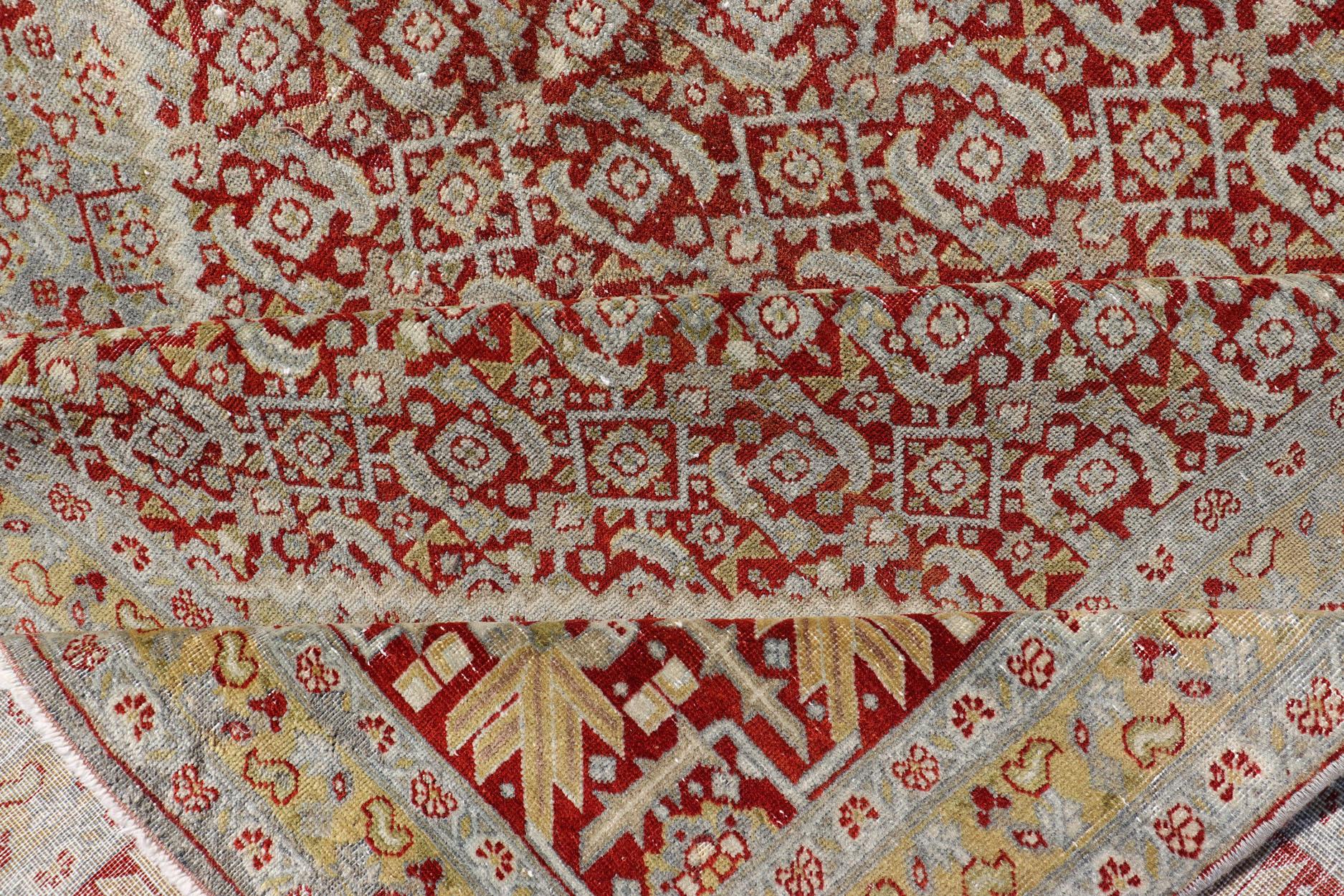 Antique Persian Tabriz Distressed Carpet with Geometric Diamond Design For Sale 4