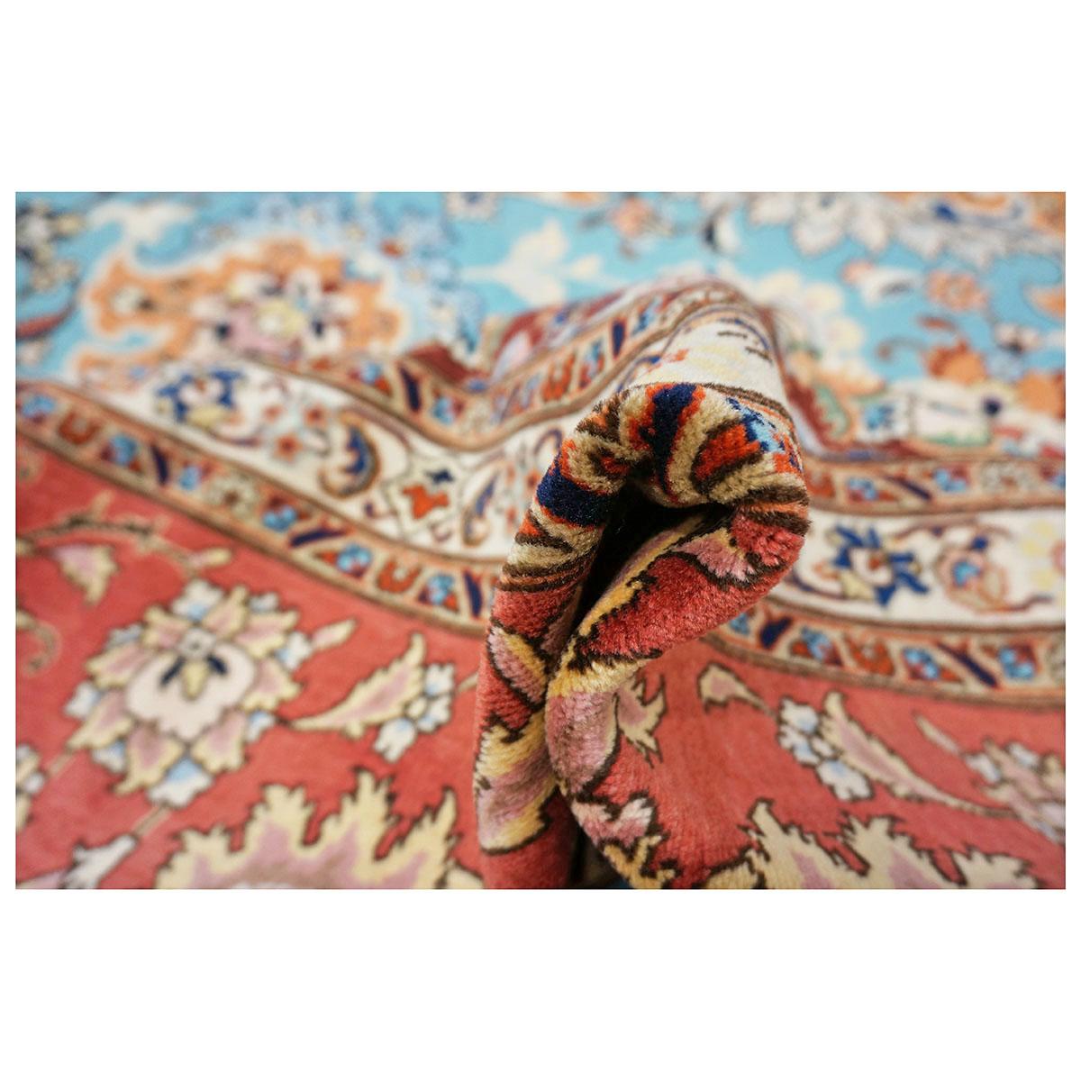 Antiker persischer Täbris-Emad-Teppich 9x12 in Hellblau, Rot und Elfenbein, handgefertigt (Wolle) im Angebot