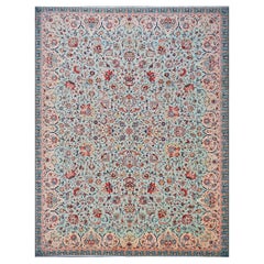 Antiker persischer Täbris-Emad-Teppich 9x12 in Mintgrün und Rosa, handgefertigt