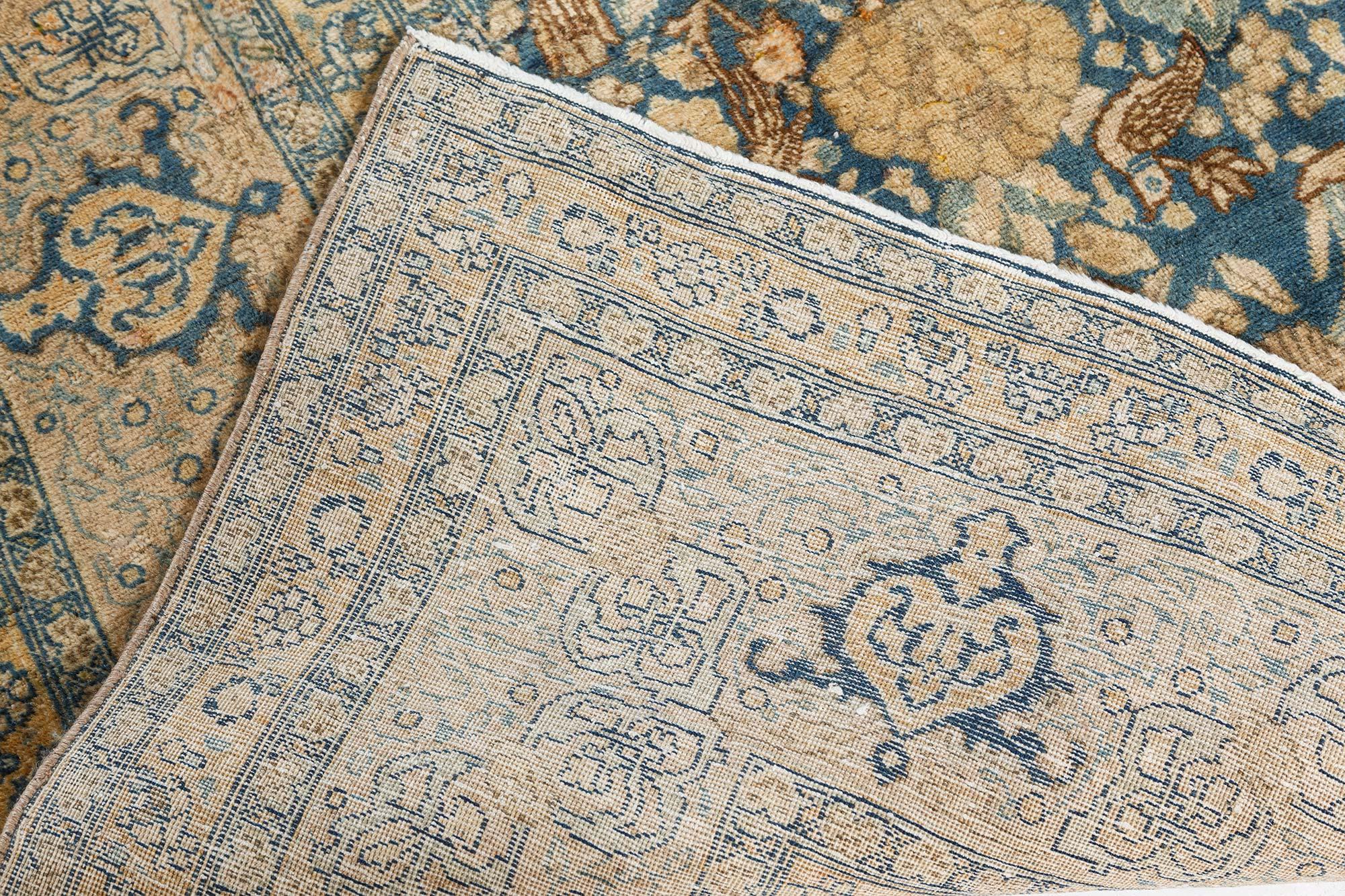 Antique Persian Tabriz Floral Design Blue Rug For Sale 1