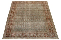 Antique Persian Tabriz Floral Designed Wool Rug In Blue
