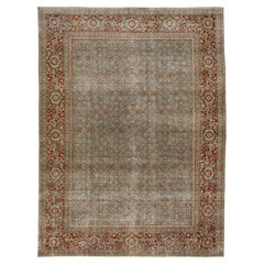 Antique Persian Tabriz Floral Designed Wool Rug In Blue