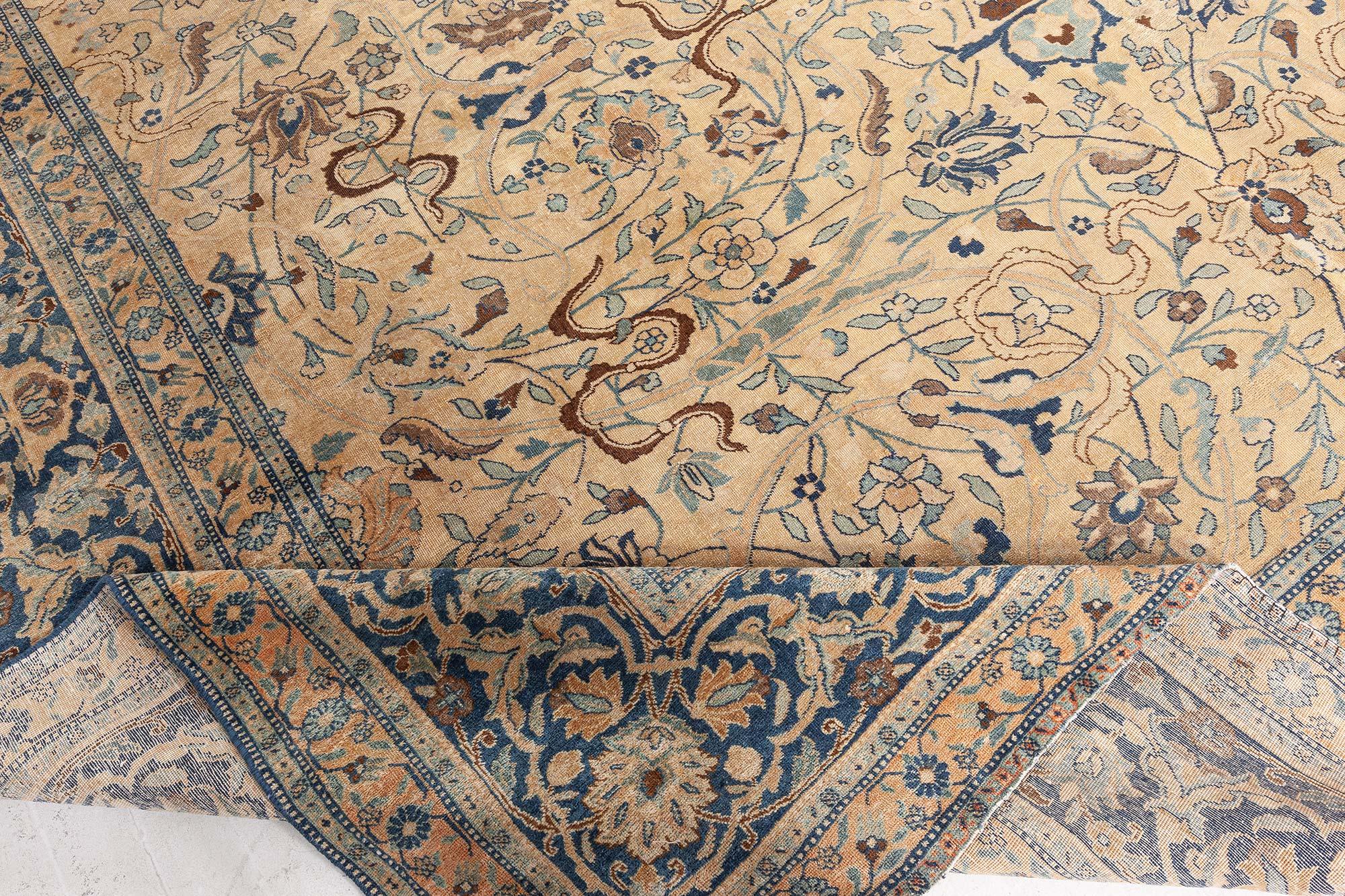 Antique Persian Tabriz Floral Handmade Wool Rug In Good Condition For Sale In New York, NY