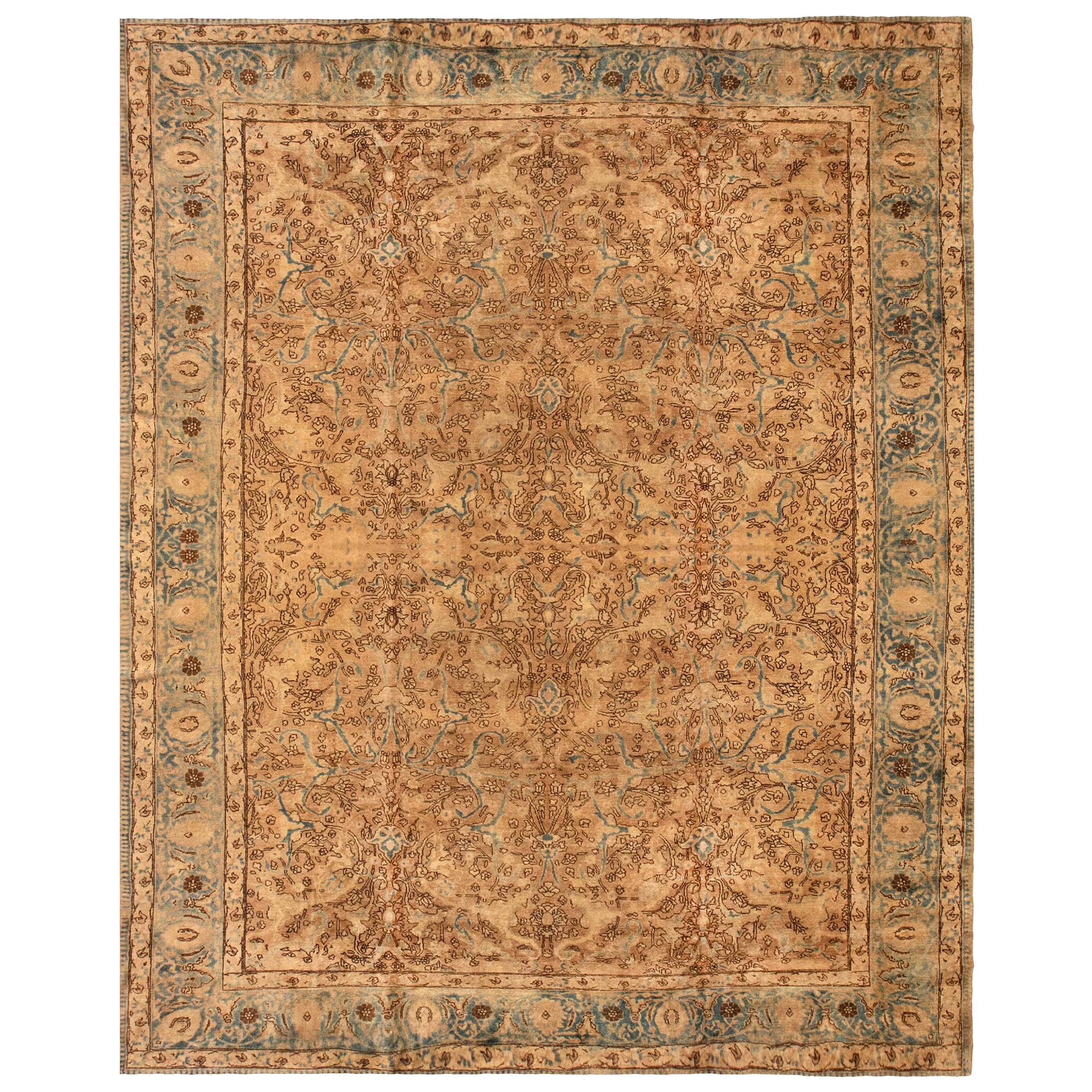 Antique Persian Tabriz Floral Handmade Wool Rug For Sale