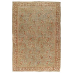 Antique Persian Tabriz Hand-Knotted Rug with Light Blues, Greens and Rust Colors