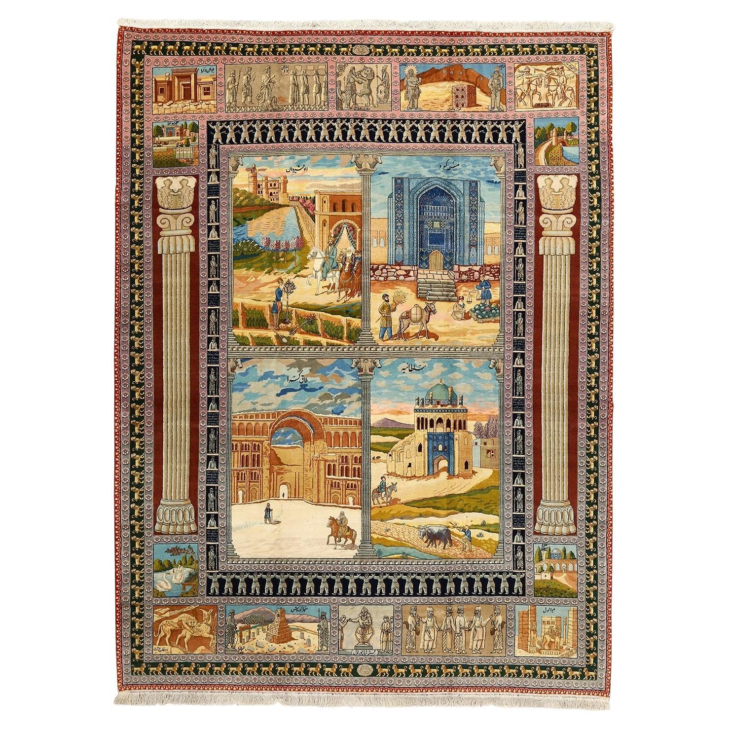 Tapis persan antique Tabriz Four Seasons - Taille : 11' X 8'