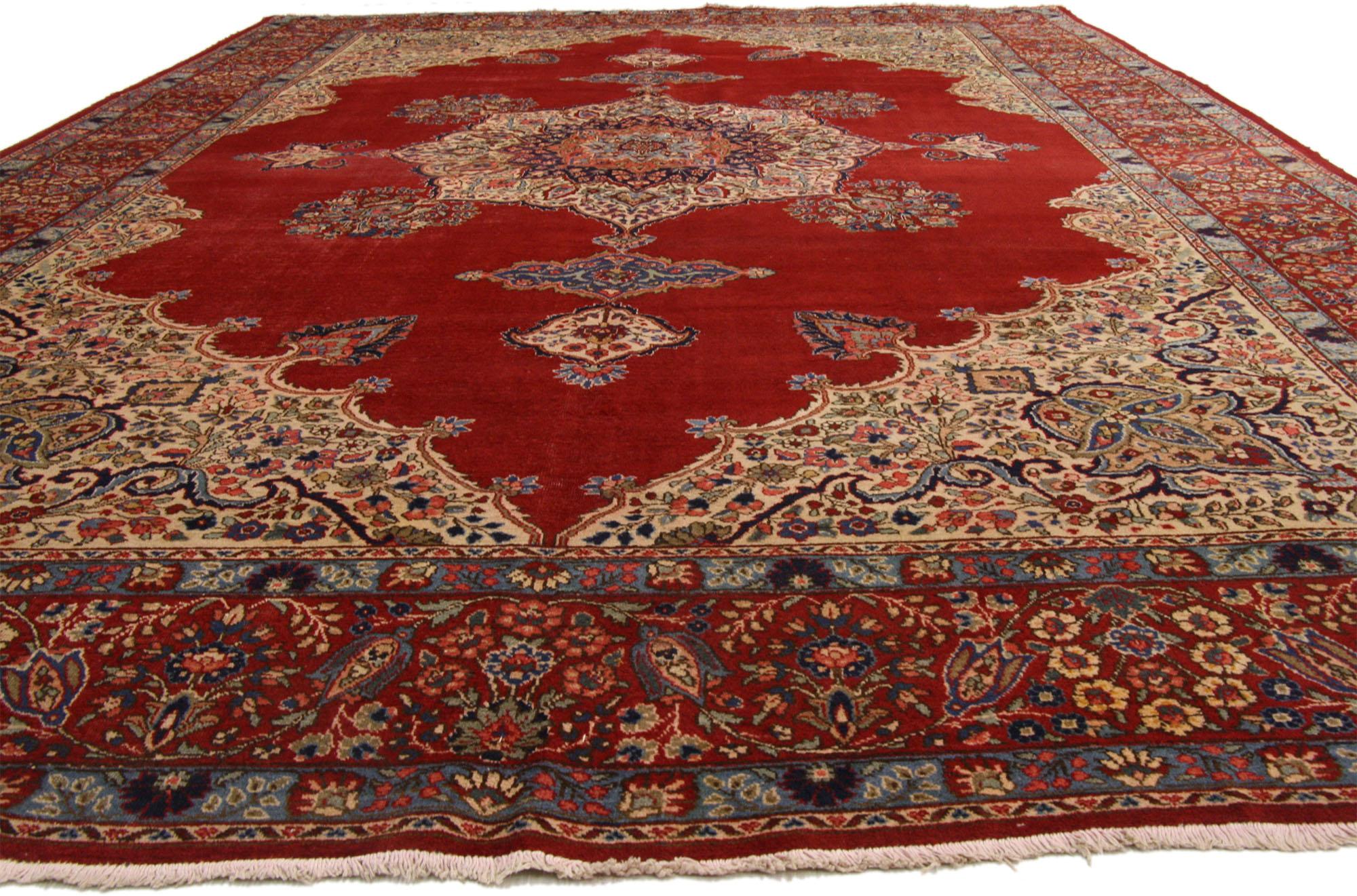 Hand-Knotted Antique Persian Tabriz Rug, 11'09 x 17'06  For Sale