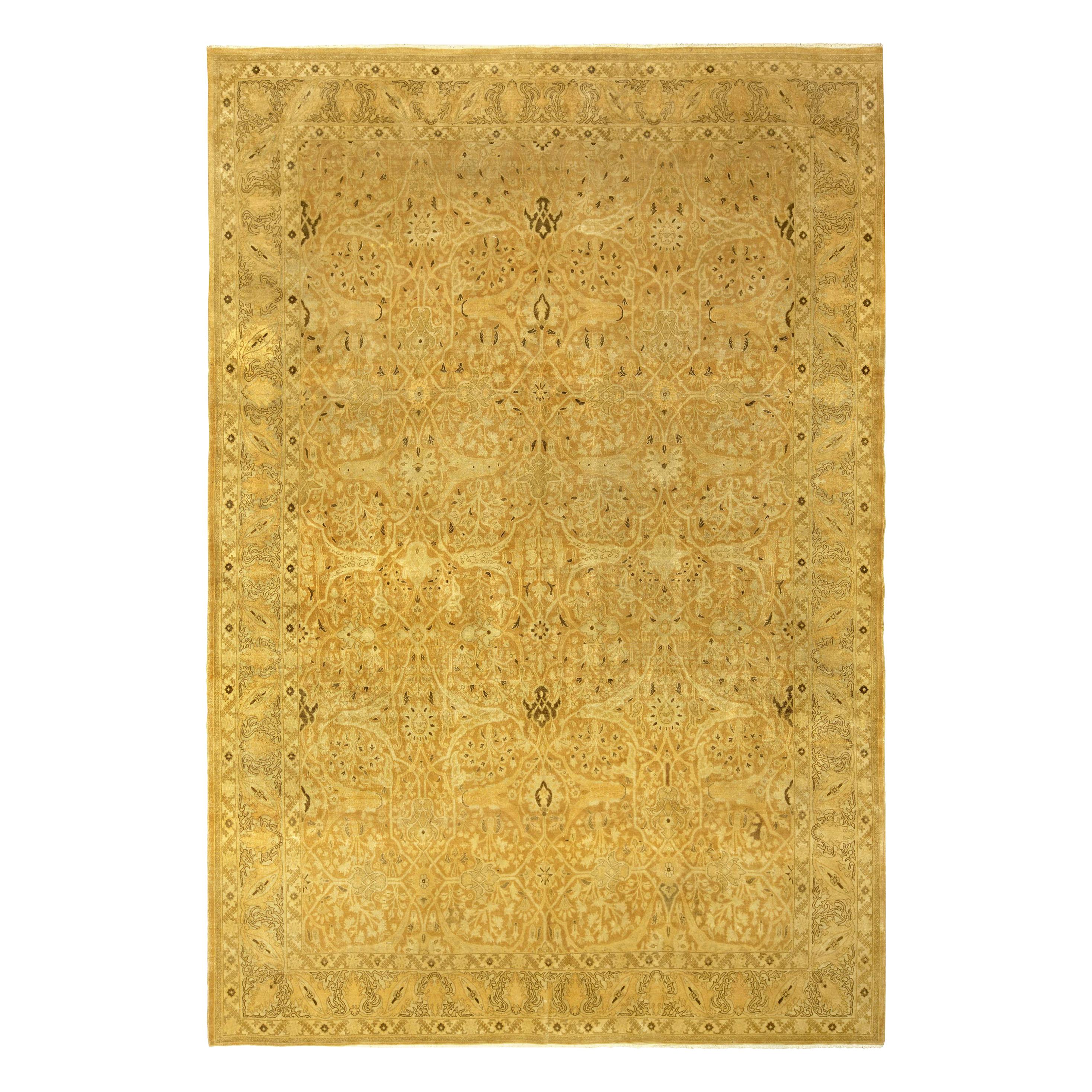 Antiker persischer handgewebter botanischer Täbris-Teppich aus Wolle
