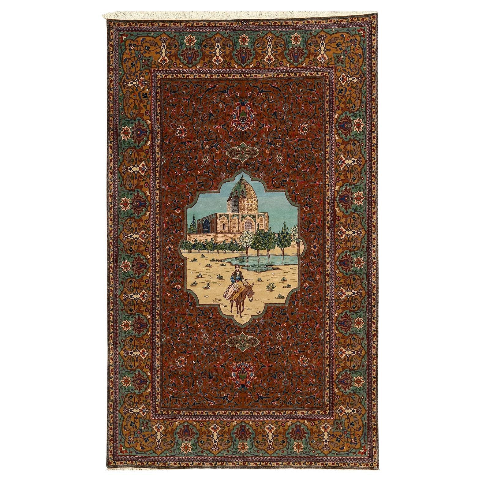Tapis persan ancien Tabriz Hadad en liège et coton - Taille : 9'0x8'6 en vente