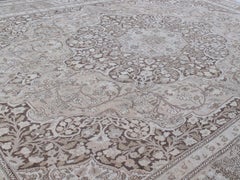 Antique Persian Tabriz Hadji Jalili Handknotted Rug in Beige and Brown Color