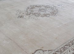 Antique Persian Tabriz Hadji Jalili Handknotted Rug in Beige and Brown Color