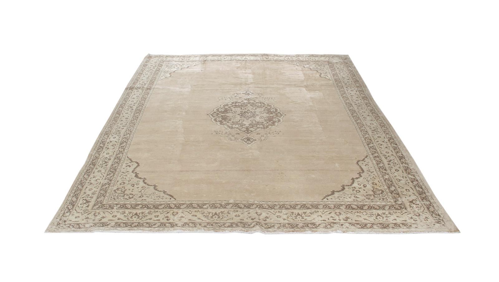 Hand-Knotted Antique Persian Tabriz Hadji Jalili Handknotted Rug in Beige and Brown Color For Sale