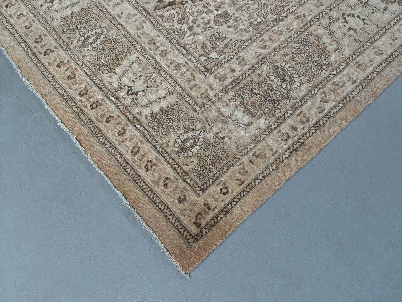 Antique Persian Tabriz Hadji Jalili Handknotted Rug in Beige and Brown Color In Good Condition For Sale In New York, NY