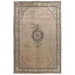 Antique Persian Tabriz Hadji Jalili Handknotted Rug in Beige and Brown Color