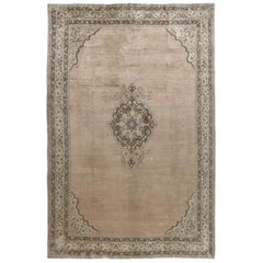 Tapis antique persan Tabriz Hadji Jalili noué à la main en couleur beige et marron