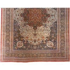 Antique Persian Tabriz Hadji Jalili Oriental Carpet in Mansion Size, Ivory Field