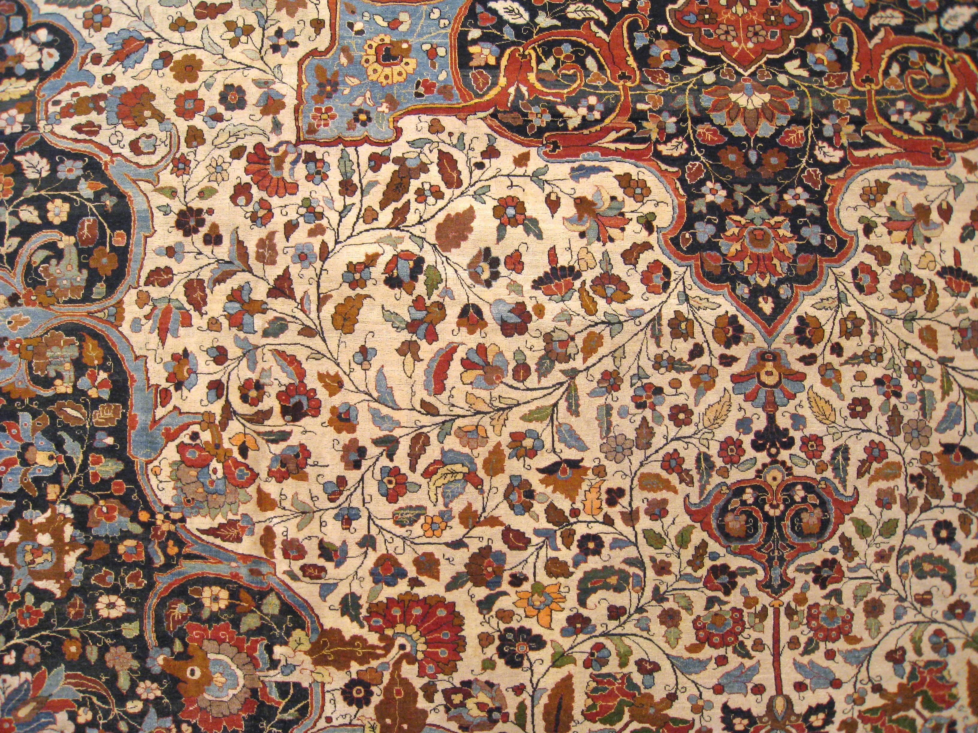 Wool Antique Persian Tabriz Hadji Jalili Oriental Carpet in Mansion Size, Ivory Field For Sale