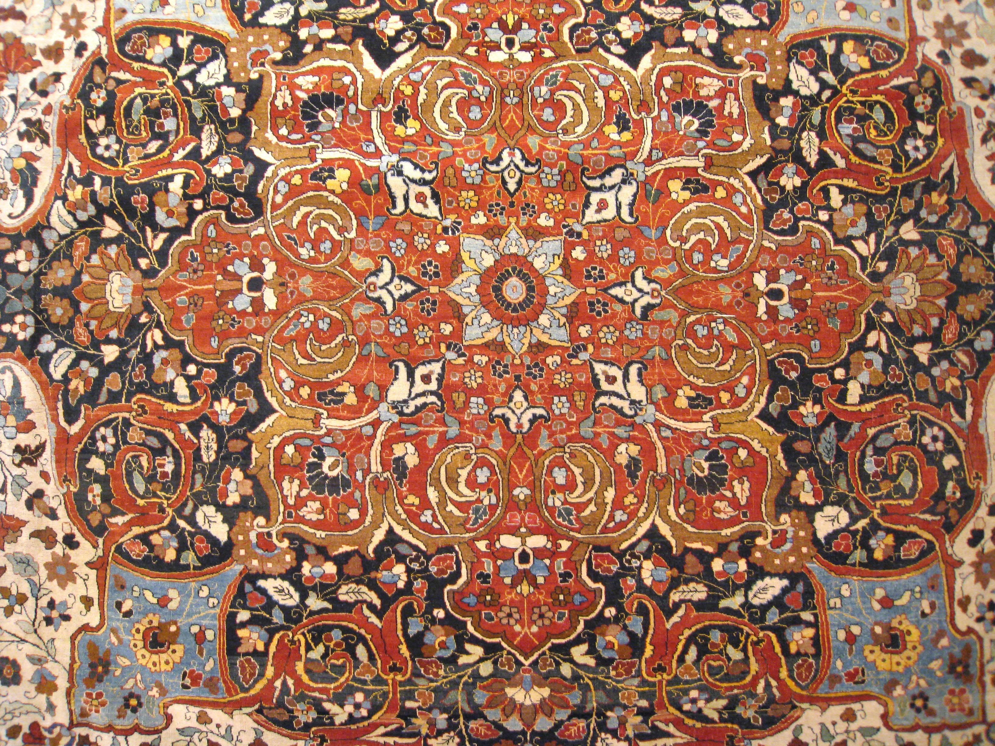 Laine Tapis persan ancien Tabriz Hadji Jalili de taille manoir, motif ivoire en vente