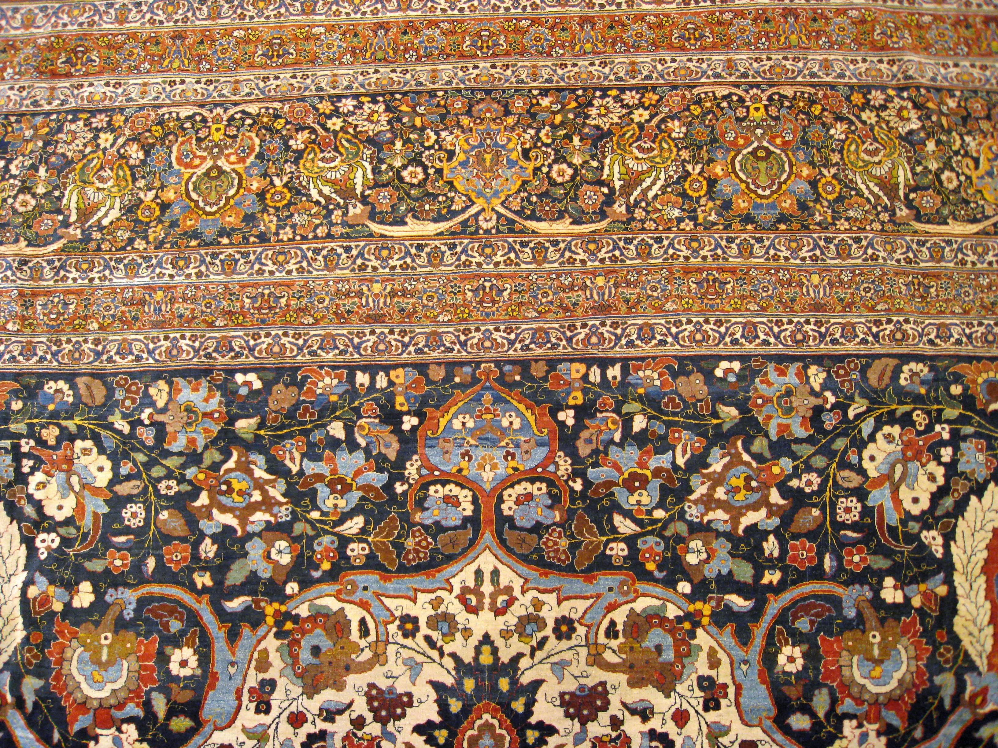 Antique Persian Tabriz Hadji Jalili Oriental Carpet in Mansion Size, Ivory Field For Sale 3