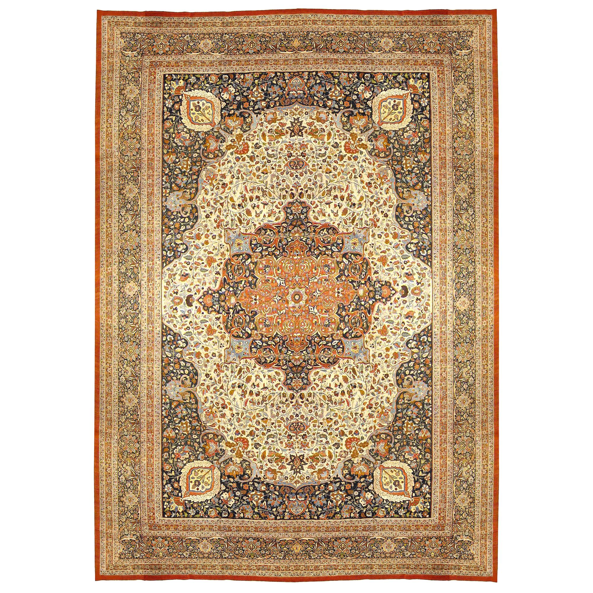 Tapis persan ancien Tabriz Hadji Jalili de taille manoir, motif ivoire en vente