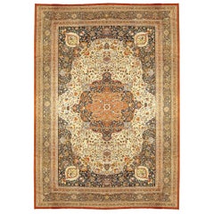 Antique Persian Tabriz Hadji Jalili Oriental Carpet in Mansion Size, Ivory Field