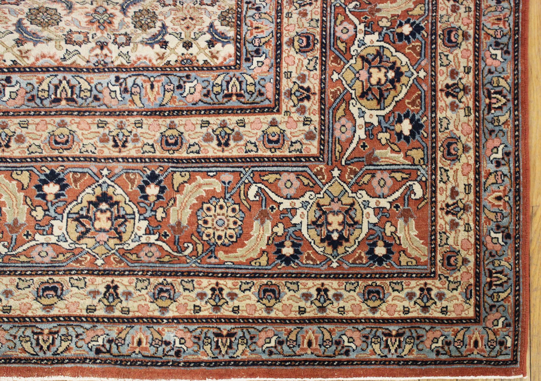 Early 20th Century Antique Persian Tabriz Hadji Jalili Oriental Carpet, Room Size, W/ Medallion For Sale