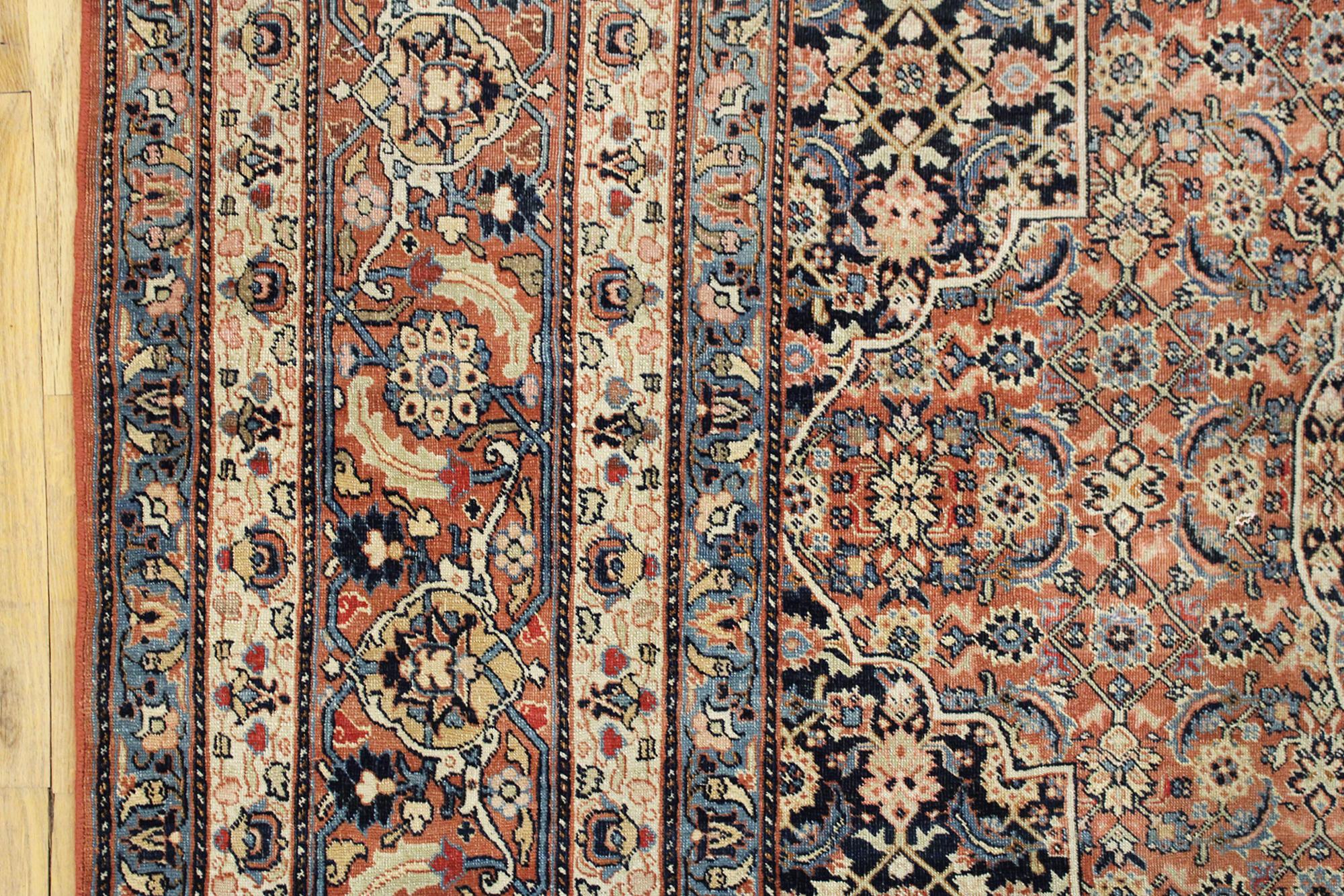 Wool Antique Persian Tabriz Hadji Jalili Oriental Carpet, Room Size, W/ Medallion For Sale