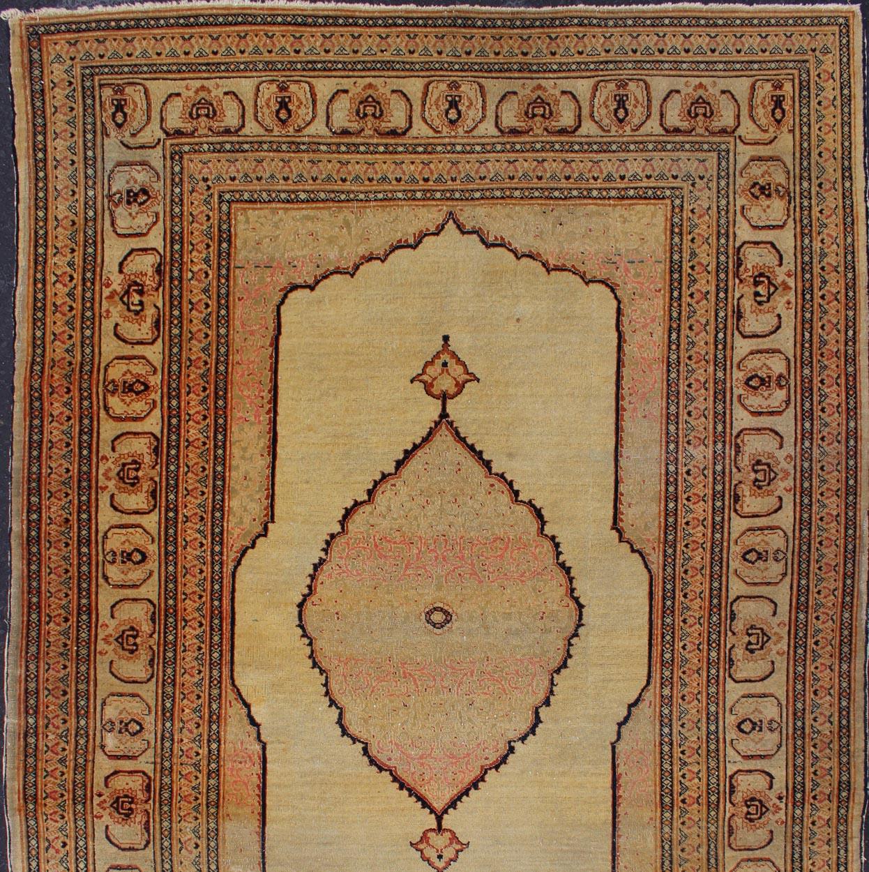Wool Antique Persian Tabriz Haj Jalili Fine Rug with Exquisite and Subtle Details For Sale