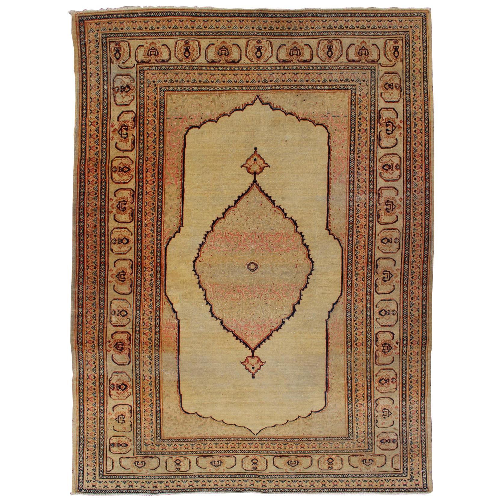 Antique Persian Tabriz Haj Jalili Fine Rug with Exquisite and Subtle Details