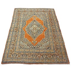 Antique Persian Tabriz Haji Jalili Wool 4x6 Ivory & Orange Handmade Area Rug