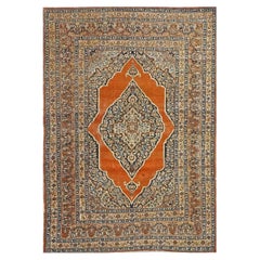 Antique Persian Tabriz Haji Jalili Wool 4x6 Ivory & Orange Handmade Area Rug