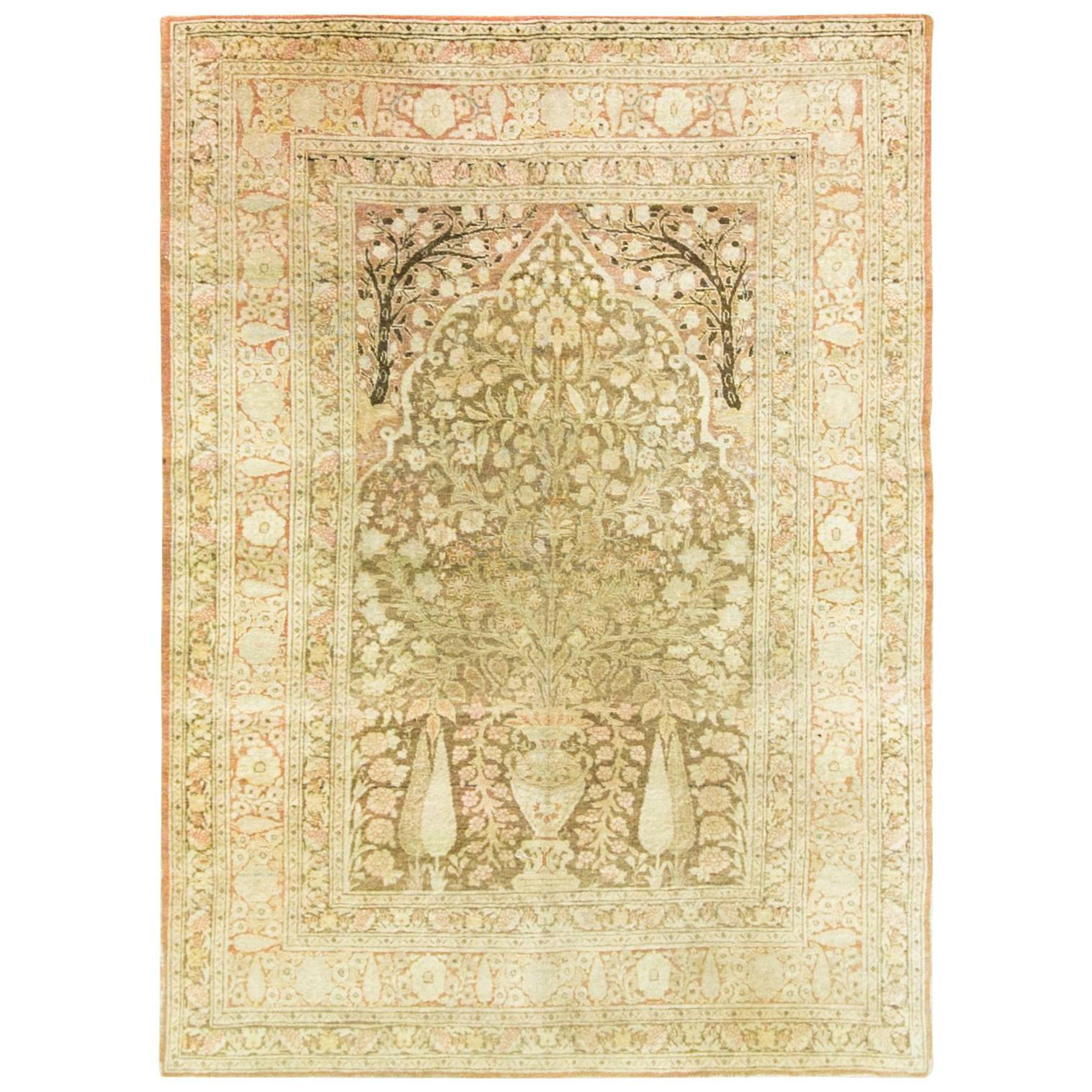 Tapis persan ancien Hajji Jalil, très fin, motif d'arbre de vie